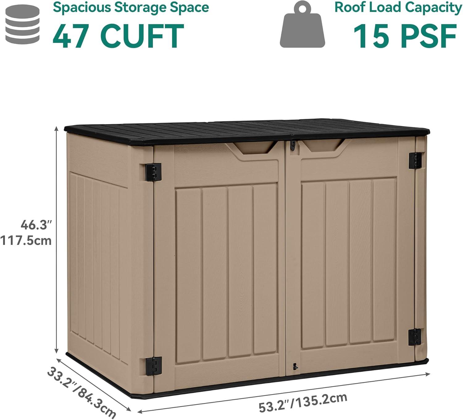 imageYITAHOME 35 Cu Ft Horizontal Weatherproof Storage Shed Without Shelves Outdoor Lockable Resin Unit for Tools and Gear Simple Assembly Light GrayBrown