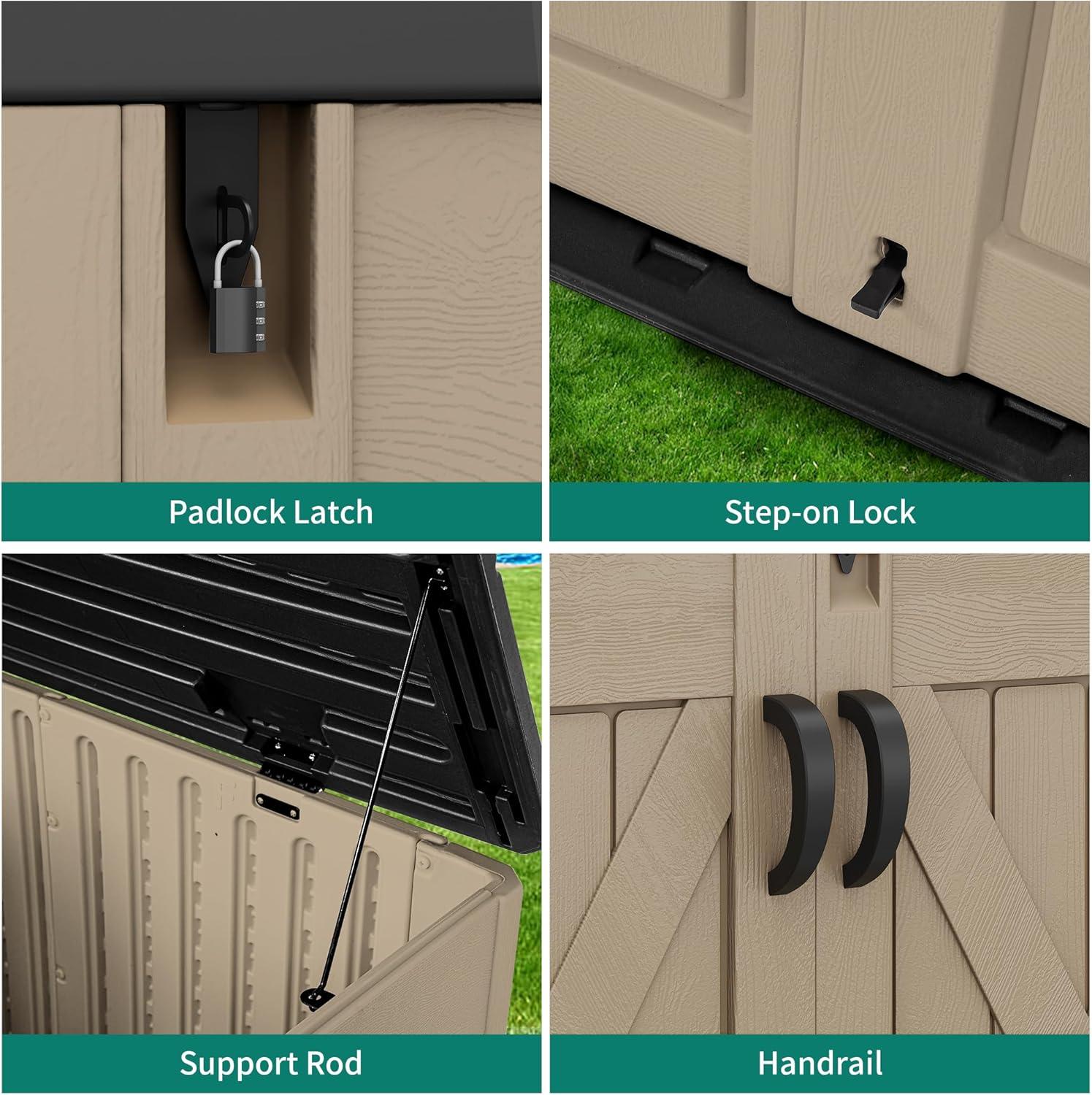 imageYITAHOME 35 Cu Ft Horizontal Weatherproof Storage Shed Without Shelves Outdoor Lockable Resin Unit for Tools and Gear Simple Assembly Light GrayBrown