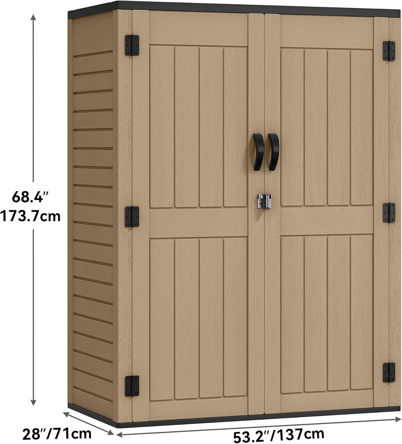 imageYITAHOME 35 Cu Ft Horizontal Weatherproof Storage Shed Without Shelves Outdoor Lockable Resin Unit for Tools and Gear Simple Assembly Light GrayBrown