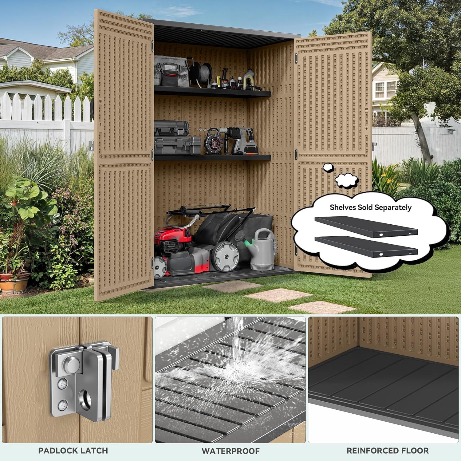 imageYITAHOME 35 Cu Ft Horizontal Weatherproof Storage Shed Without Shelves Outdoor Lockable Resin Unit for Tools and Gear Simple Assembly Light GrayBrown