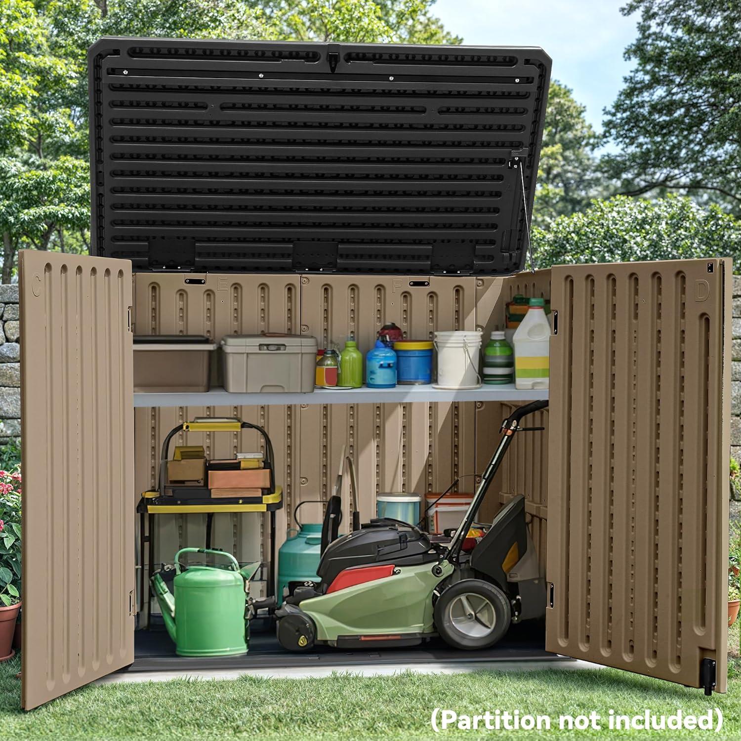 imageYITAHOME 35 Cu Ft Horizontal Weatherproof Storage Shed Without Shelves Outdoor Lockable Resin Unit for Tools and Gear Simple Assembly Light GrayBrown