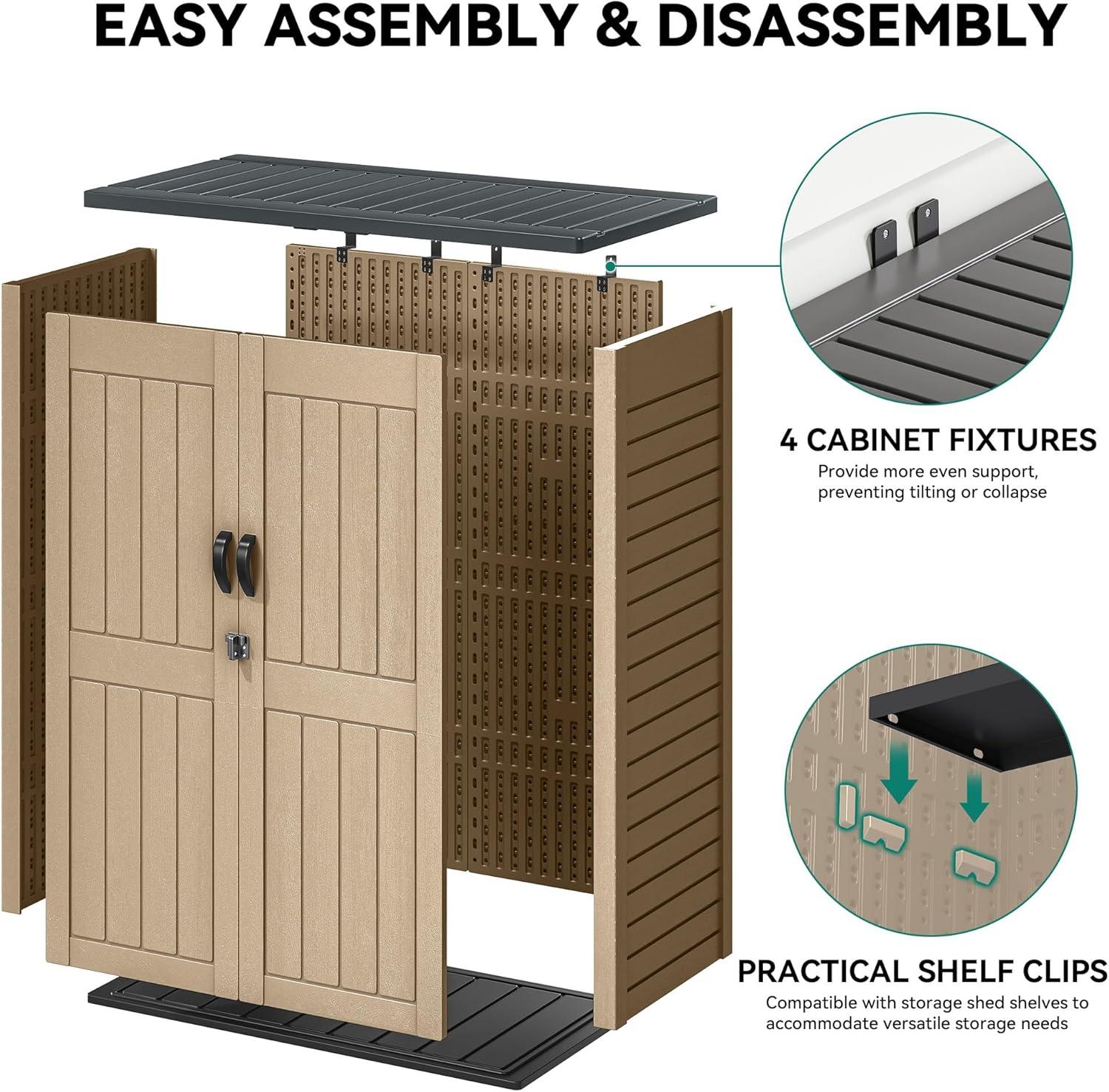 imageYITAHOME 35 Cu Ft Horizontal Weatherproof Storage Shed Without Shelves Outdoor Lockable Resin Unit for Tools and Gear Simple Assembly Light GrayBrown