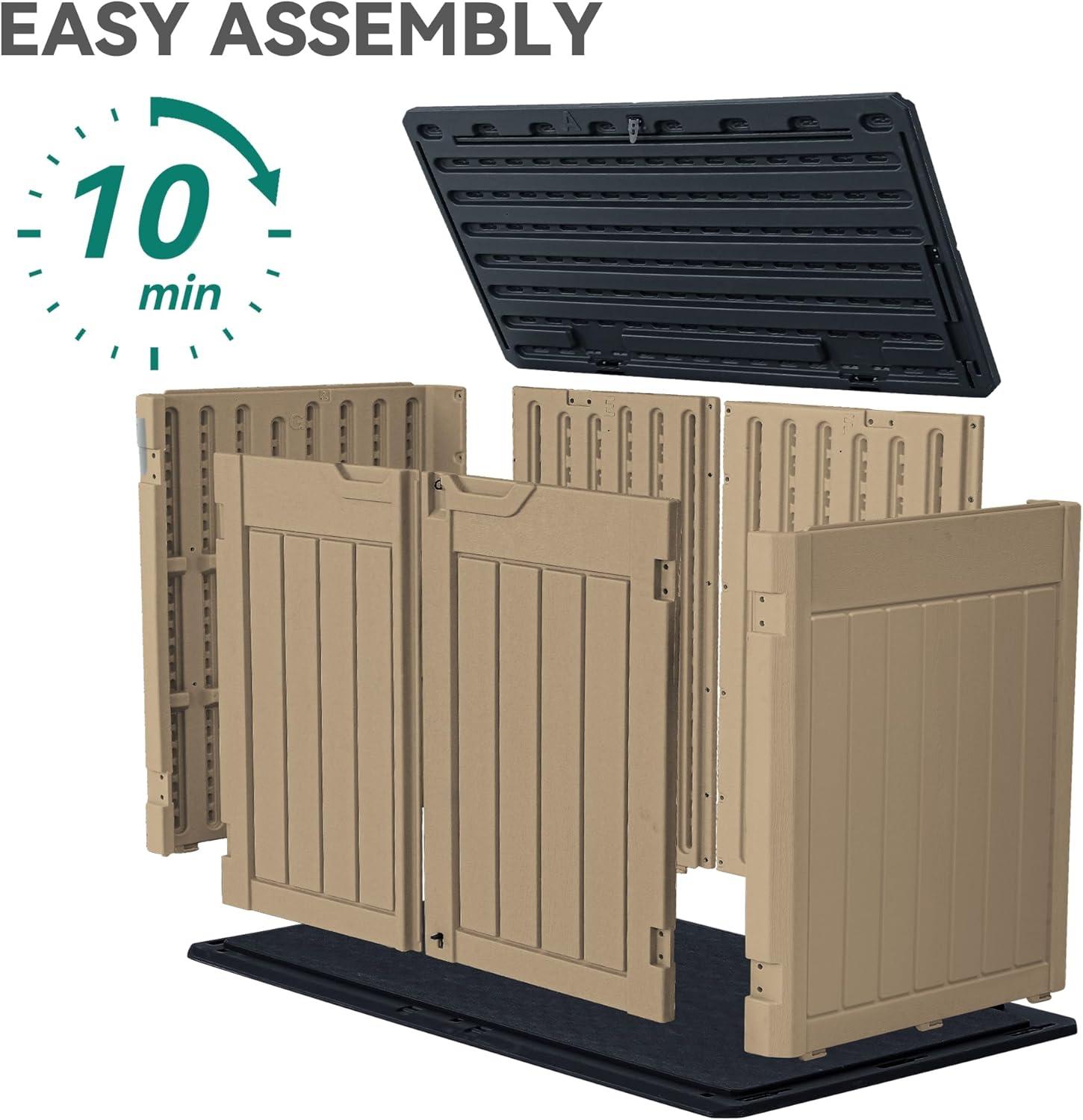 imageYITAHOME 35 Cu Ft Horizontal Weatherproof Storage Shed Without Shelves Outdoor Lockable Resin Unit for Tools and Gear Simple Assembly Light GrayBrown