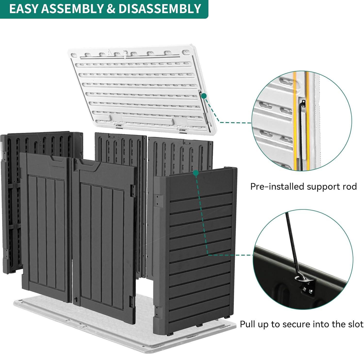 imageYITAHOME 35 Cu Ft Horizontal Weatherproof Storage Shed Without Shelves Outdoor Lockable Resin Unit for Tools and Gear Simple Assembly Light GrayDark Gray