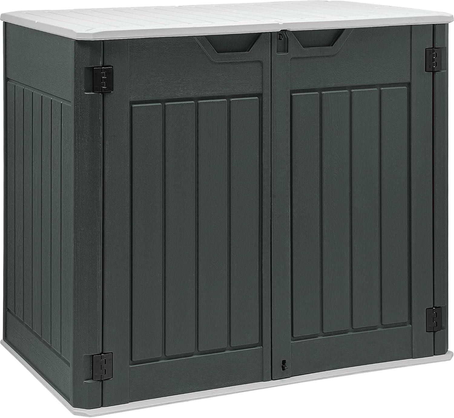 imageYITAHOME 35 Cu Ft Horizontal Weatherproof Storage Shed Without Shelves Outdoor Lockable Resin Unit for Tools and Gear Simple Assembly Light GrayDark Gray