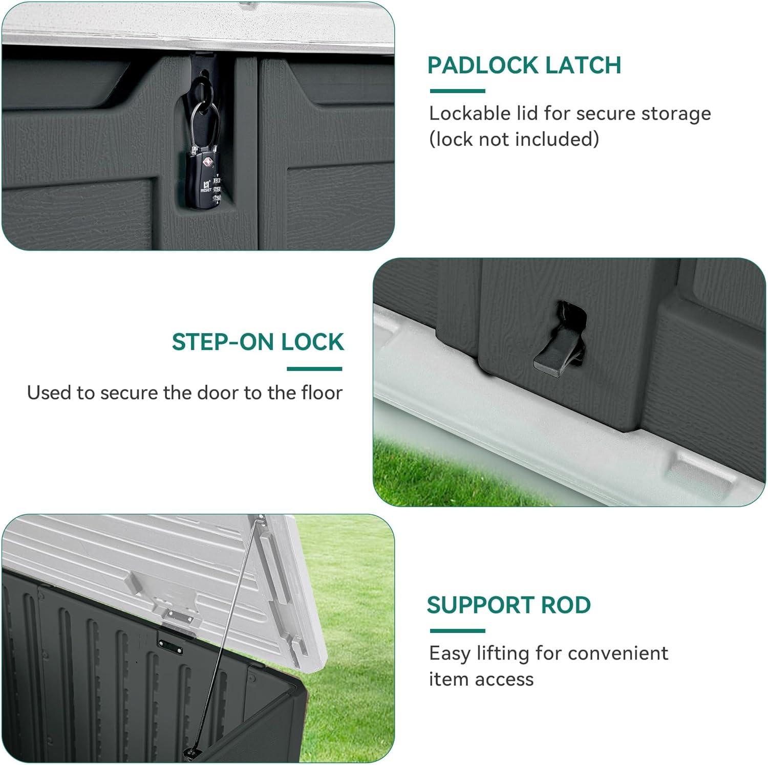 imageYITAHOME 35 Cu Ft Horizontal Weatherproof Storage Shed Without Shelves Outdoor Lockable Resin Unit for Tools and Gear Simple Assembly Light GrayDark Gray