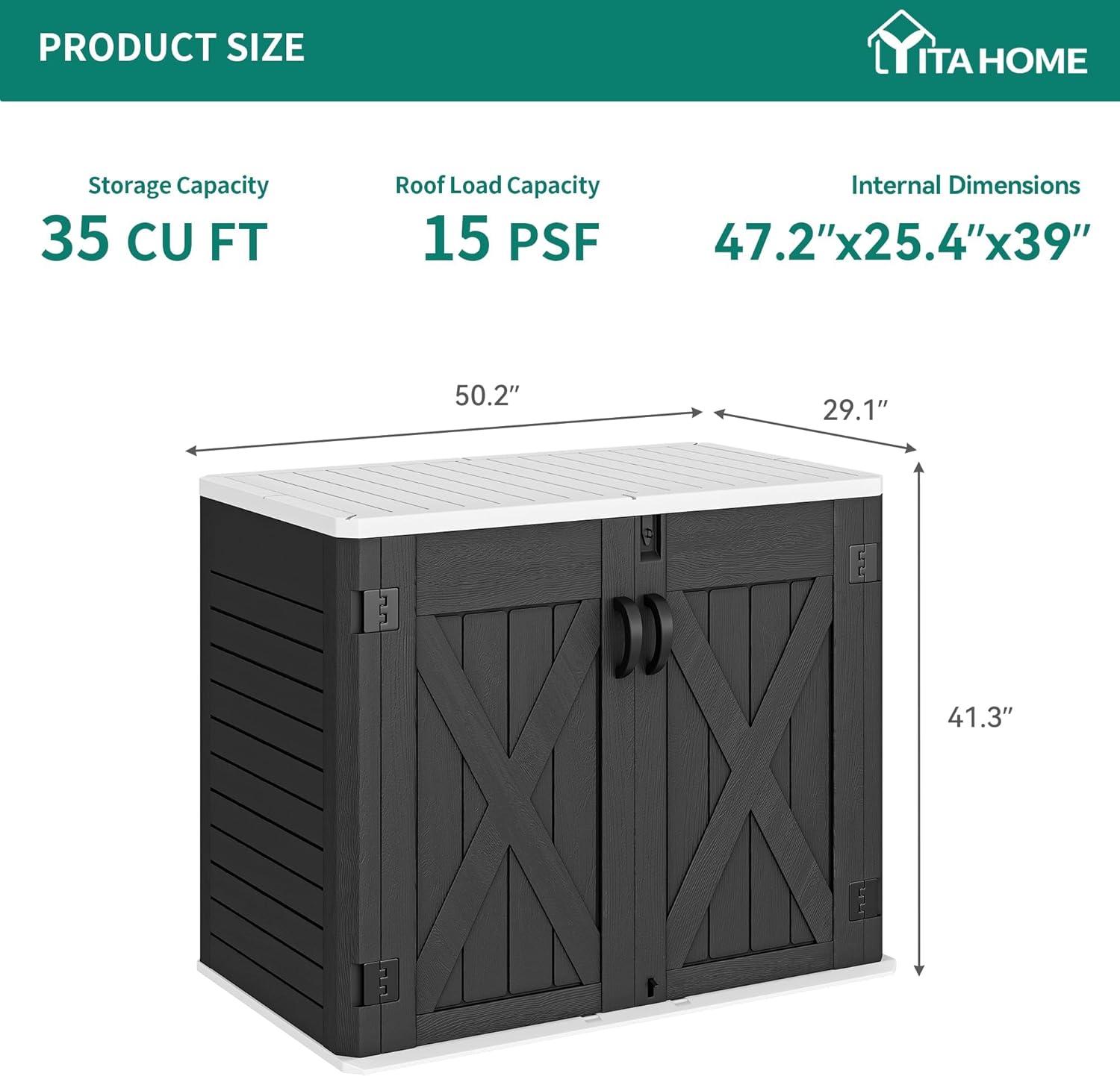 imageYITAHOME 35 Cu Ft Horizontal Weatherproof Storage Shed Without Shelves Outdoor Lockable Resin Unit for Tools and Gear Simple Assembly Light GrayDark Gray