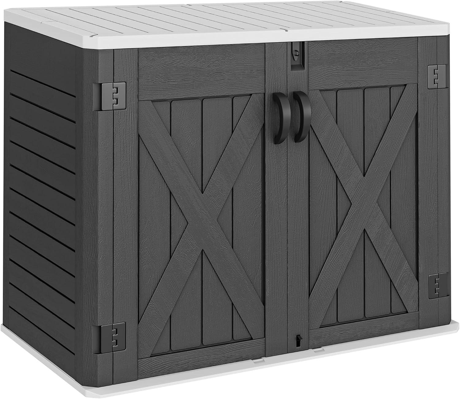 imageYITAHOME 35 Cu Ft Horizontal Weatherproof Storage Shed Without Shelves Outdoor Lockable Resin Unit for Tools and Gear Simple Assembly Light GrayDark Gray