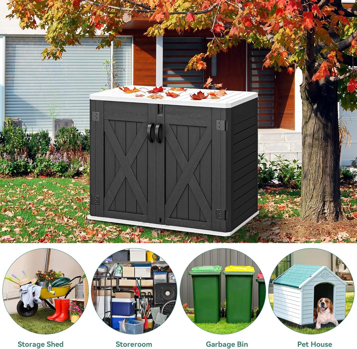 imageYITAHOME 35 Cu Ft Horizontal Weatherproof Storage Shed Without Shelves Outdoor Lockable Resin Unit for Tools and Gear Simple Assembly Light GrayDark Gray