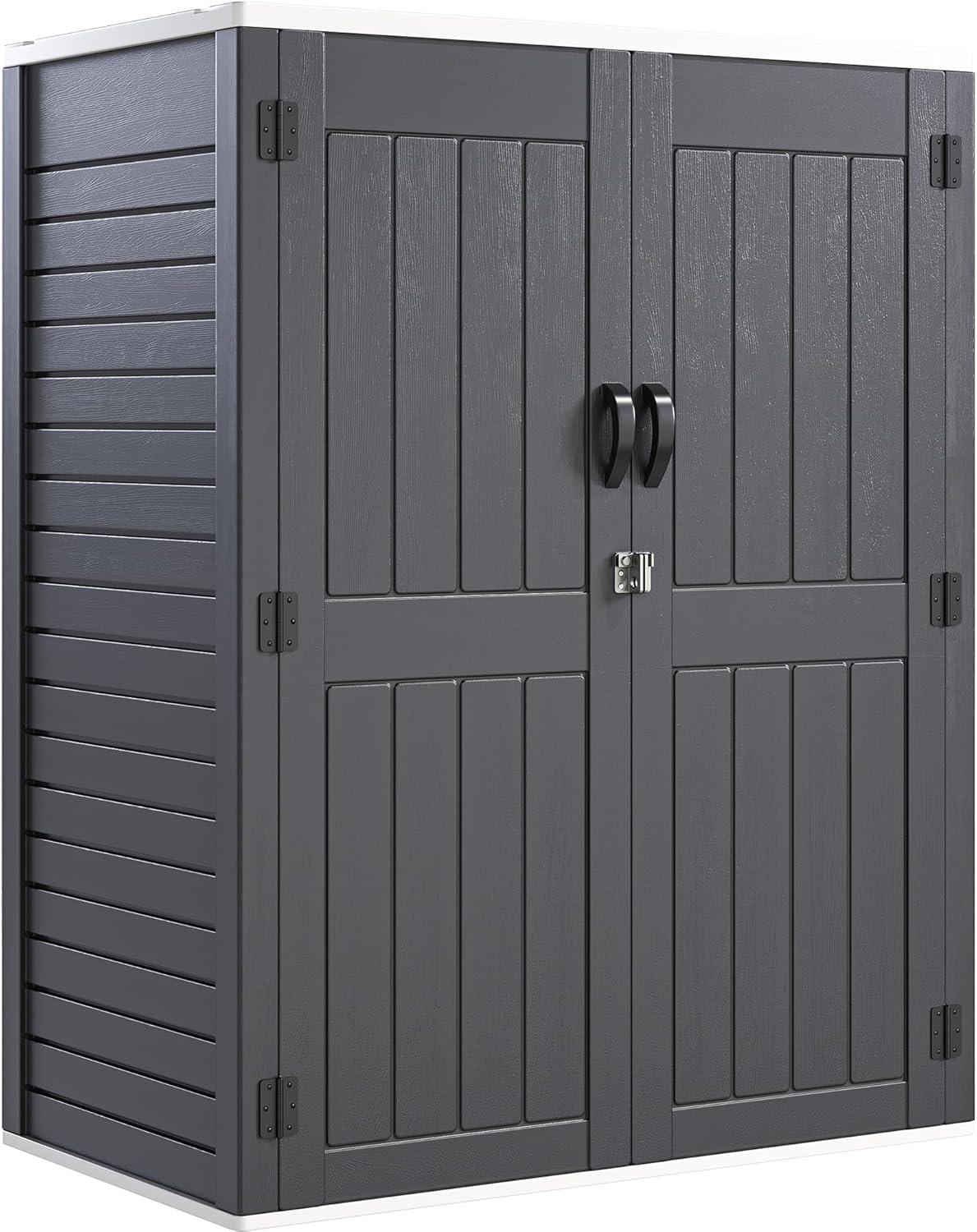 imageYITAHOME 35 Cu Ft Horizontal Weatherproof Storage Shed Without Shelves Outdoor Lockable Resin Unit for Tools and Gear Simple Assembly Light GrayDark Gray