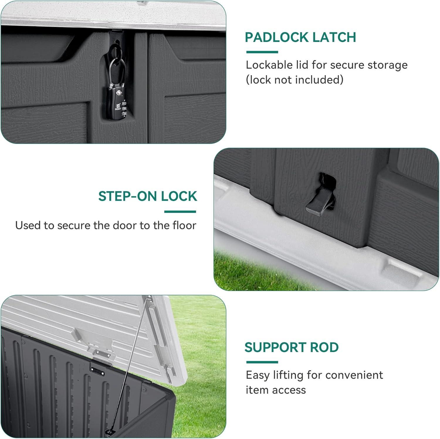 imageYITAHOME 35 Cu Ft Horizontal Weatherproof Storage Shed Without Shelves Outdoor Lockable Resin Unit for Tools and Gear Simple Assembly Light GrayDark Gray