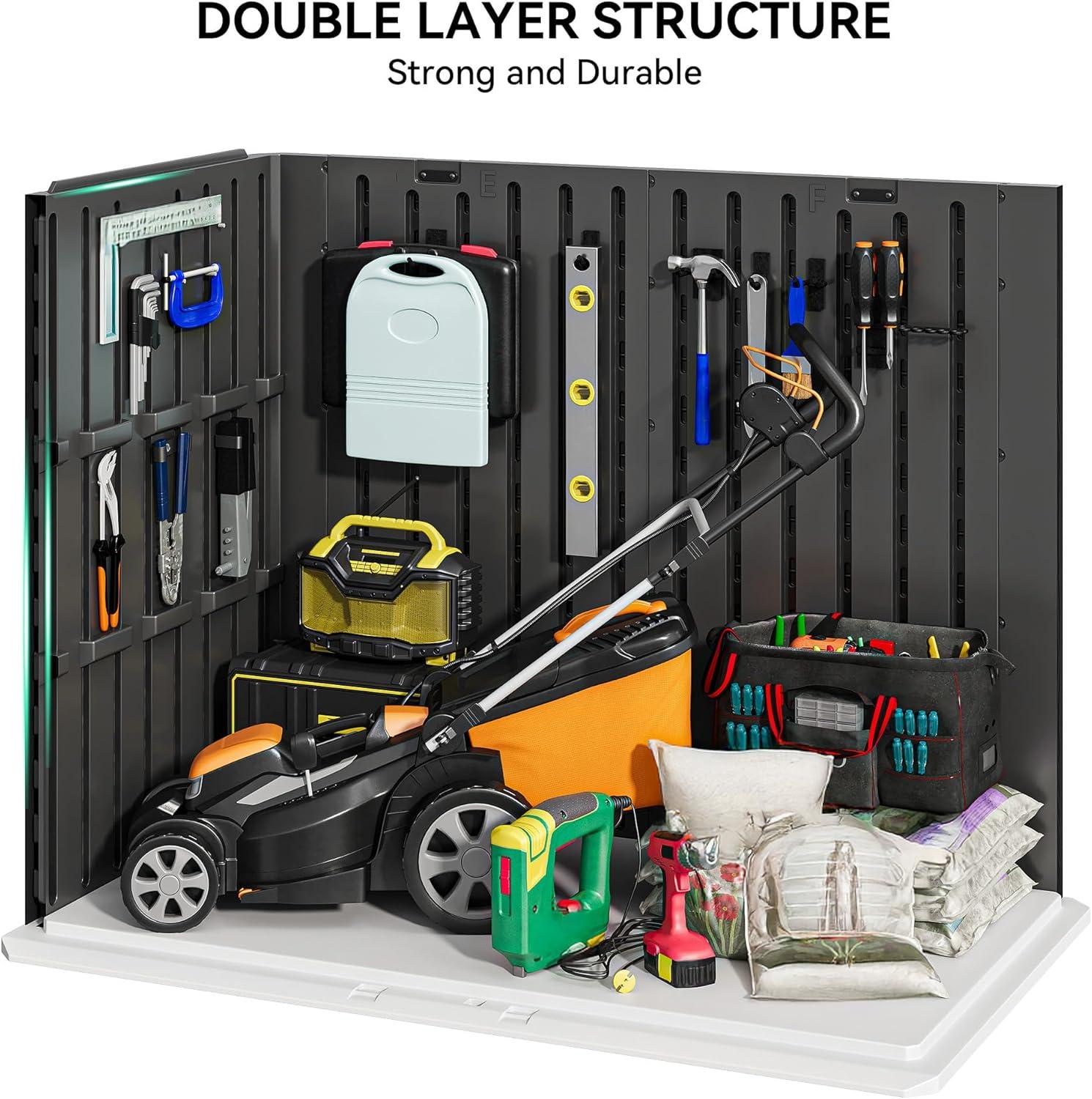 imageYITAHOME 35 Cu Ft Horizontal Weatherproof Storage Shed Without Shelves Outdoor Lockable Resin Unit for Tools and Gear Simple Assembly Light GrayDark Gray