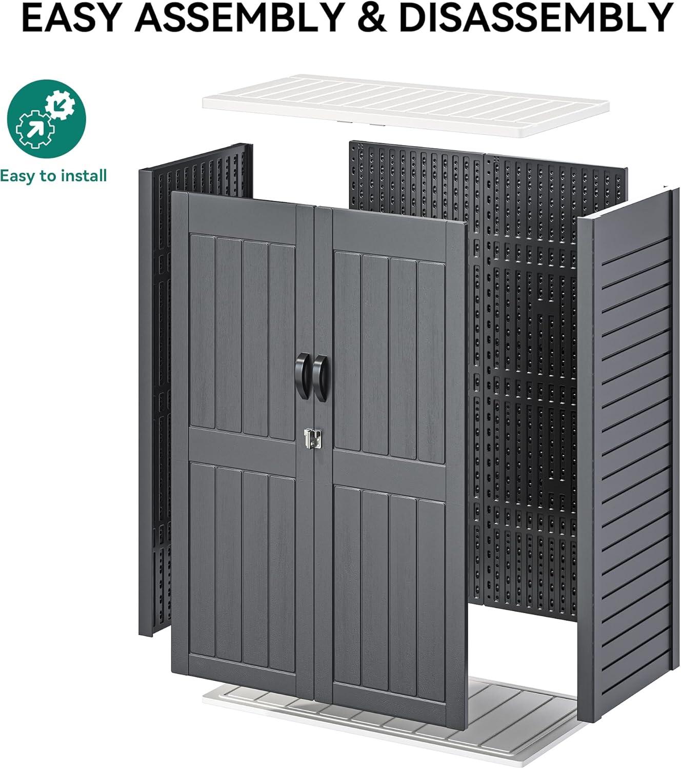 imageYITAHOME 35 Cu Ft Horizontal Weatherproof Storage Shed Without Shelves Outdoor Lockable Resin Unit for Tools and Gear Simple Assembly Light GrayDark Gray