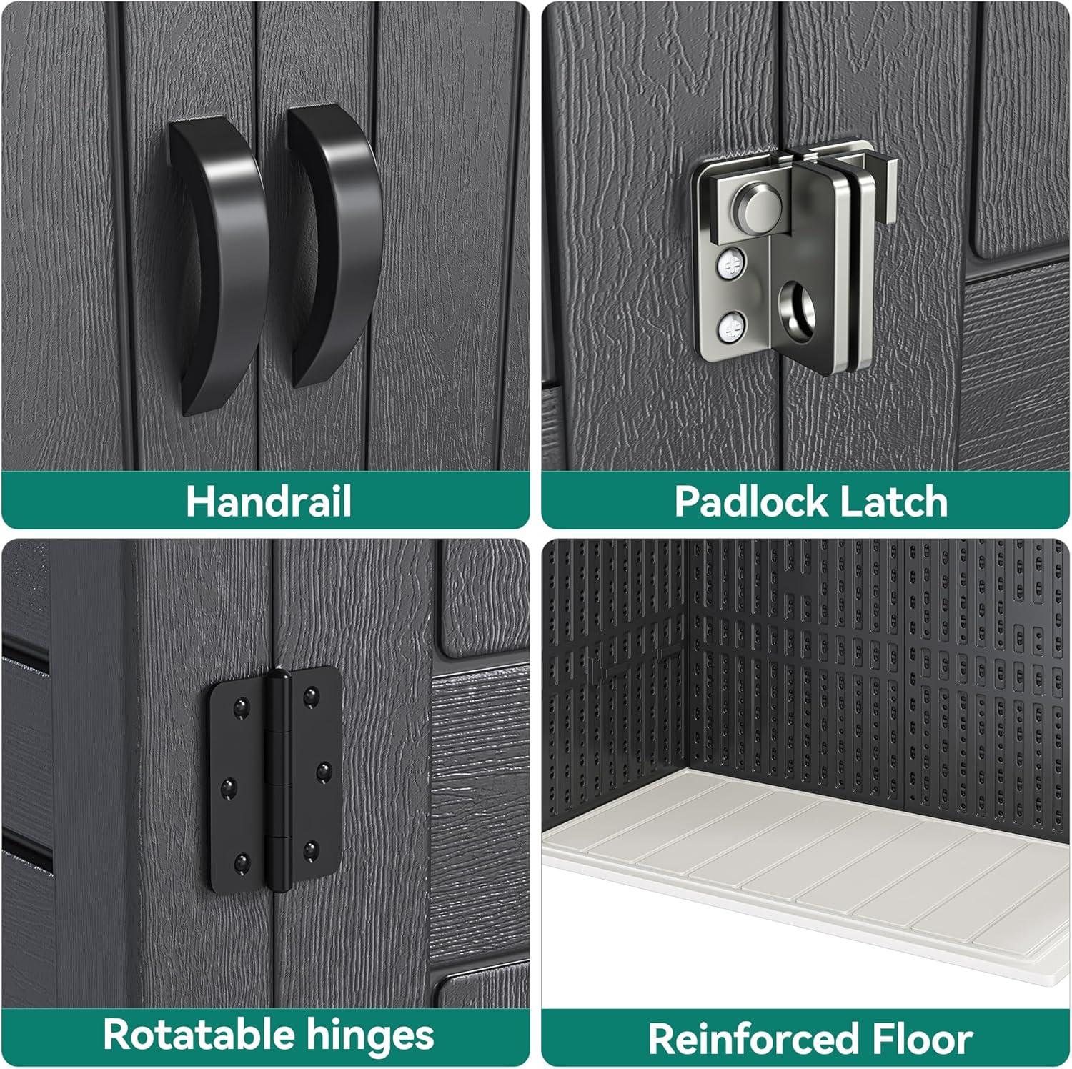 imageYITAHOME 35 Cu Ft Horizontal Weatherproof Storage Shed Without Shelves Outdoor Lockable Resin Unit for Tools and Gear Simple Assembly Light GrayDark Gray