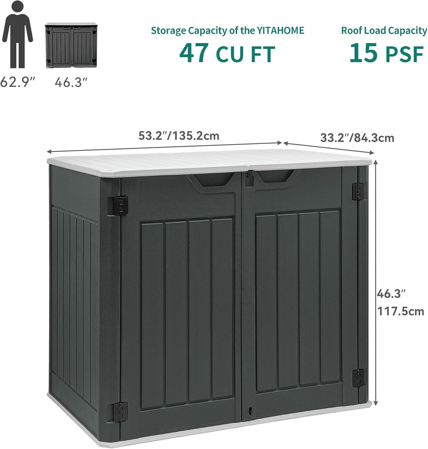 imageYITAHOME 35 Cu Ft Horizontal Weatherproof Storage Shed Without Shelves Outdoor Lockable Resin Unit for Tools and Gear Simple Assembly Light GrayDark Gray