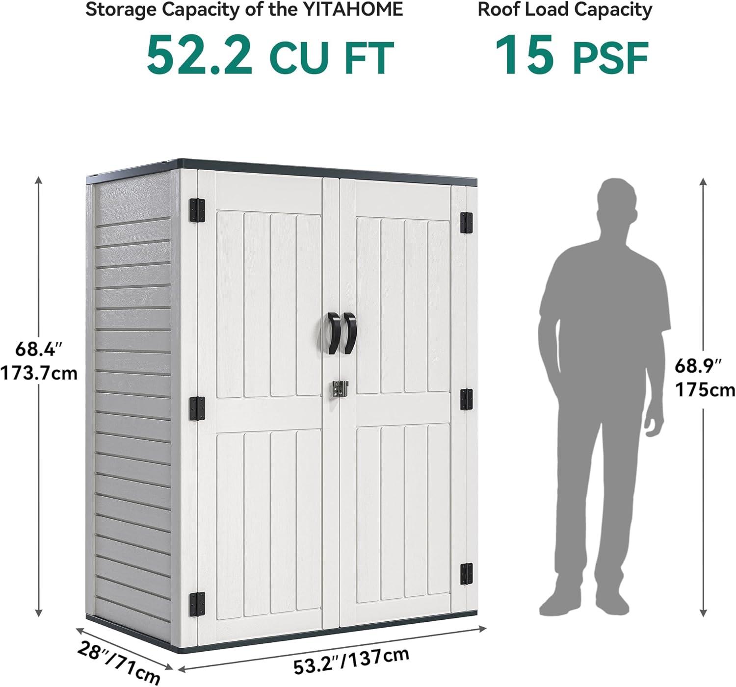 imageYITAHOME 35 Cu Ft Horizontal Weatherproof Storage Shed Without Shelves Outdoor Lockable Resin Unit for Tools and Gear Simple Assembly Light GrayLight Gray
