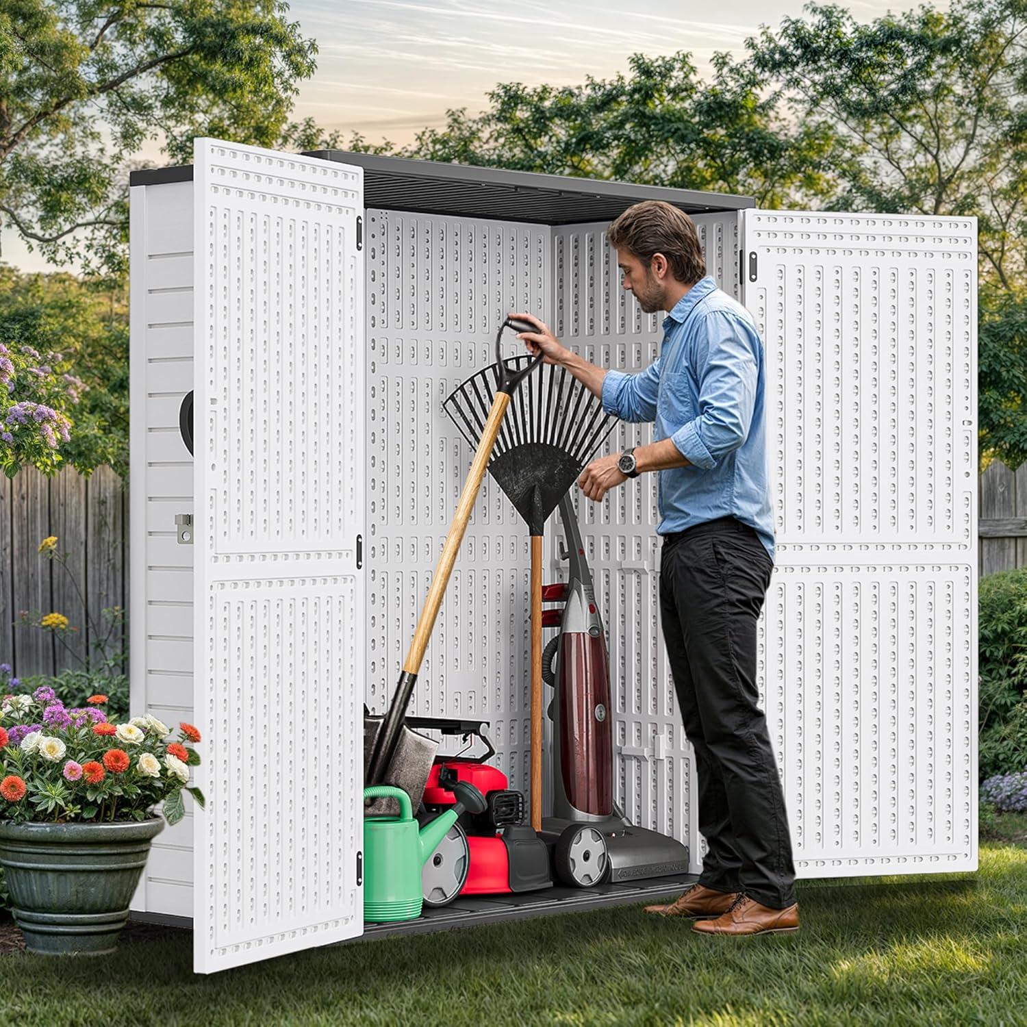 imageYITAHOME 35 Cu Ft Horizontal Weatherproof Storage Shed Without Shelves Outdoor Lockable Resin Unit for Tools and Gear Simple Assembly Light GrayLight Gray