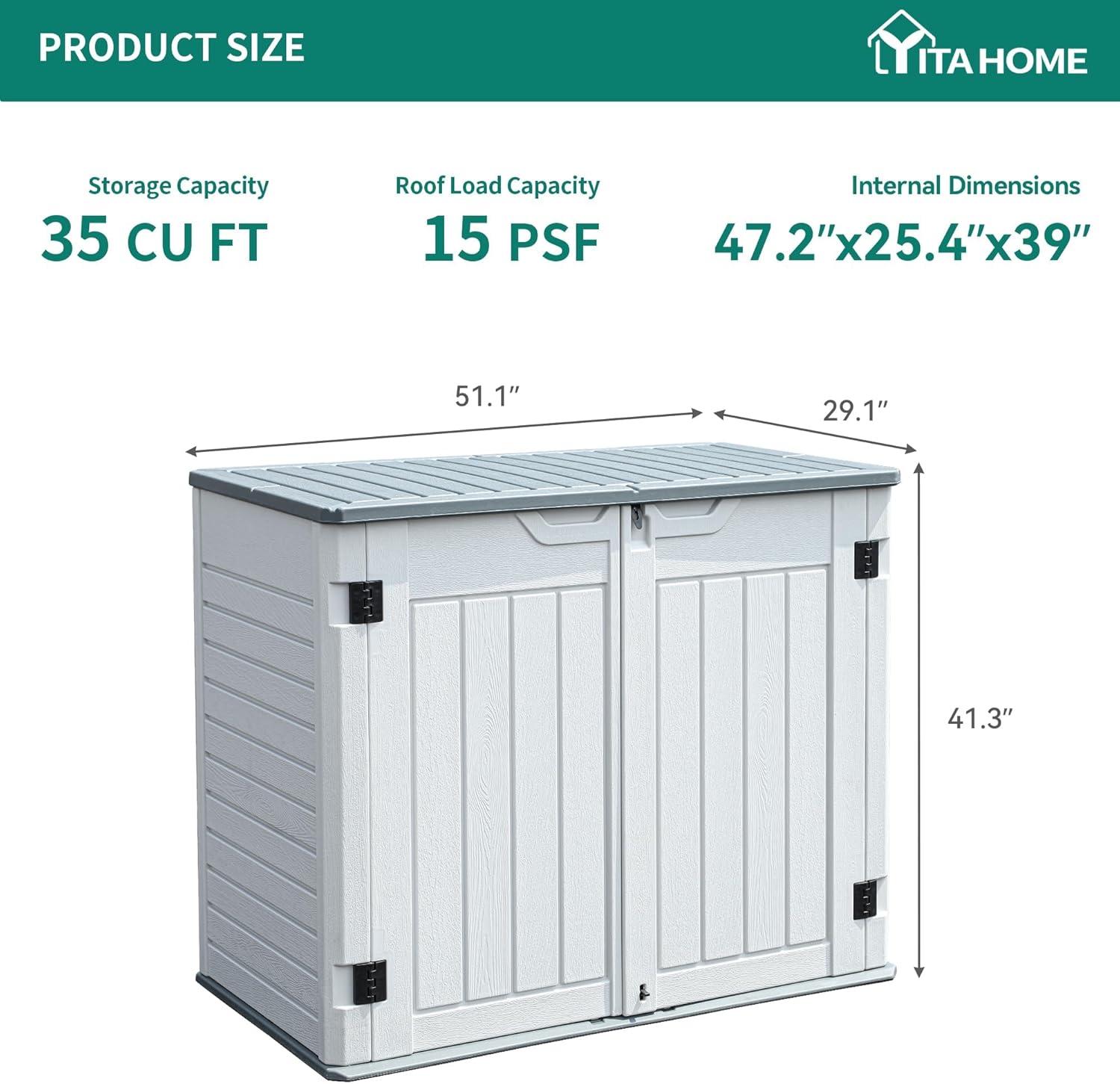 imageYITAHOME 35 Cu Ft Horizontal Weatherproof Storage Shed Without Shelves Outdoor Lockable Resin Unit for Tools and Gear Simple Assembly Light GrayLight Gray