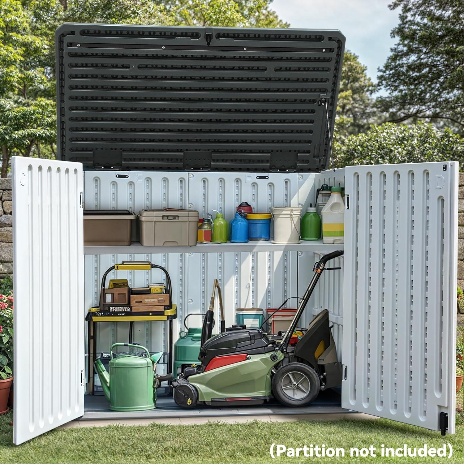 imageYITAHOME 35 Cu Ft Horizontal Weatherproof Storage Shed Without Shelves Outdoor Lockable Resin Unit for Tools and Gear Simple Assembly Light GrayLight Gray