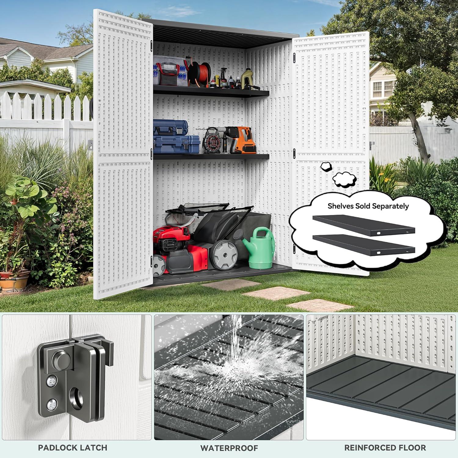 imageYITAHOME 35 Cu Ft Horizontal Weatherproof Storage Shed Without Shelves Outdoor Lockable Resin Unit for Tools and Gear Simple Assembly Light GrayLight Gray