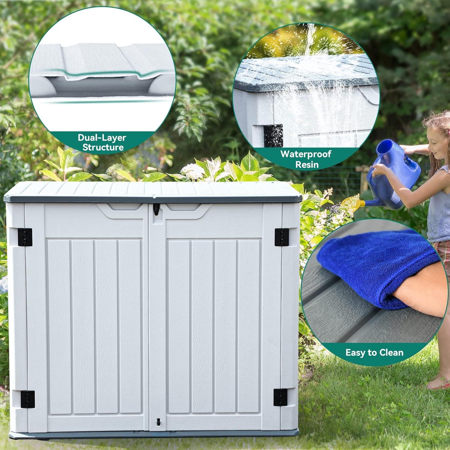 imageYITAHOME 35 Cu Ft Horizontal Weatherproof Storage Shed Without Shelves Outdoor Lockable Resin Unit for Tools and Gear Simple Assembly Light GrayLight Gray