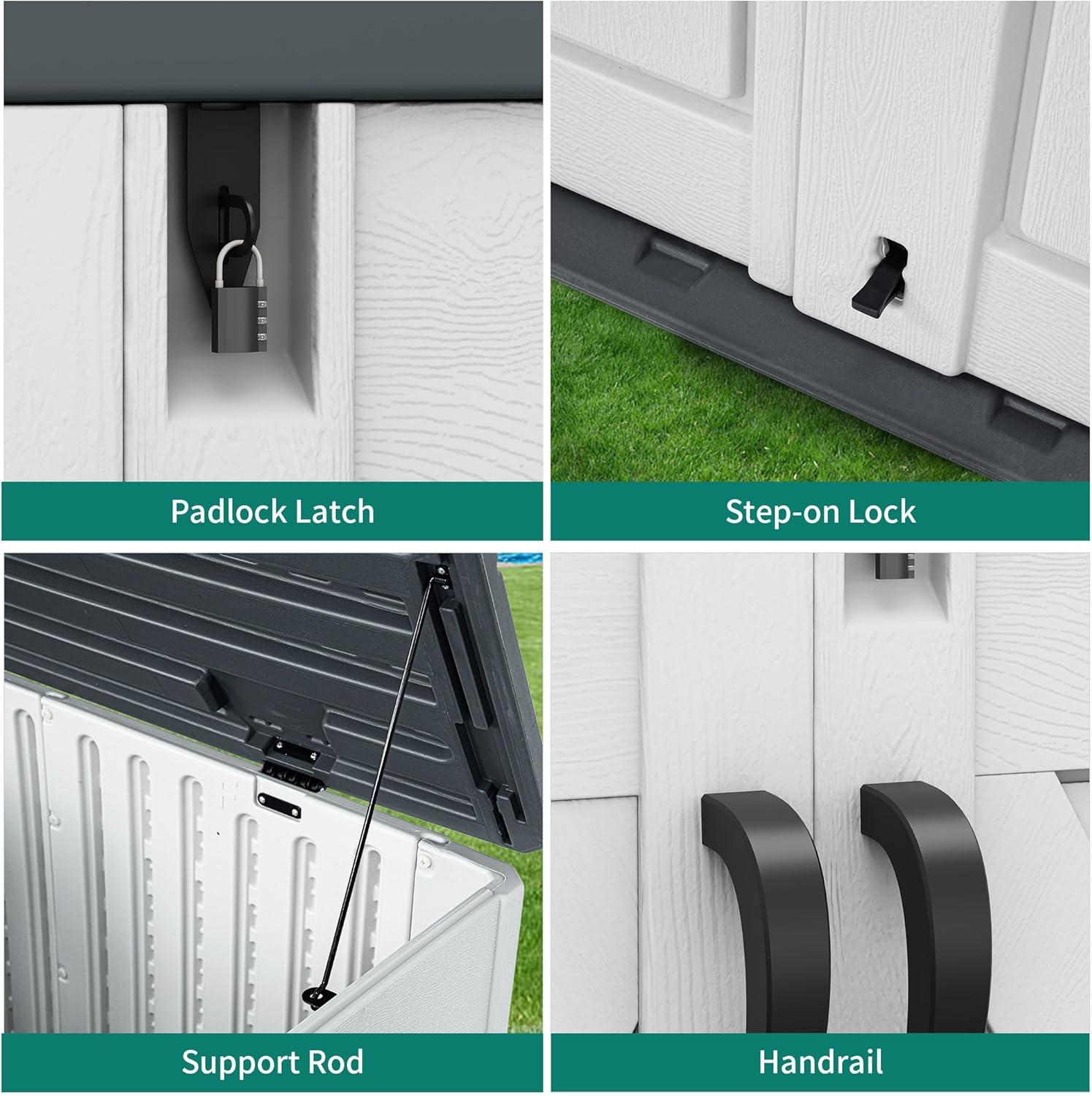 imageYITAHOME 35 Cu Ft Horizontal Weatherproof Storage Shed Without Shelves Outdoor Lockable Resin Unit for Tools and Gear Simple Assembly Light GrayLight Grey