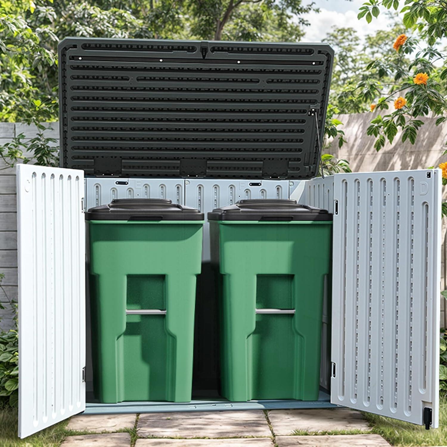 imageYITAHOME 35 Cu Ft Horizontal Weatherproof Storage Shed Without Shelves Outdoor Lockable Resin Unit for Tools and Gear Simple Assembly Light GrayLight Gray