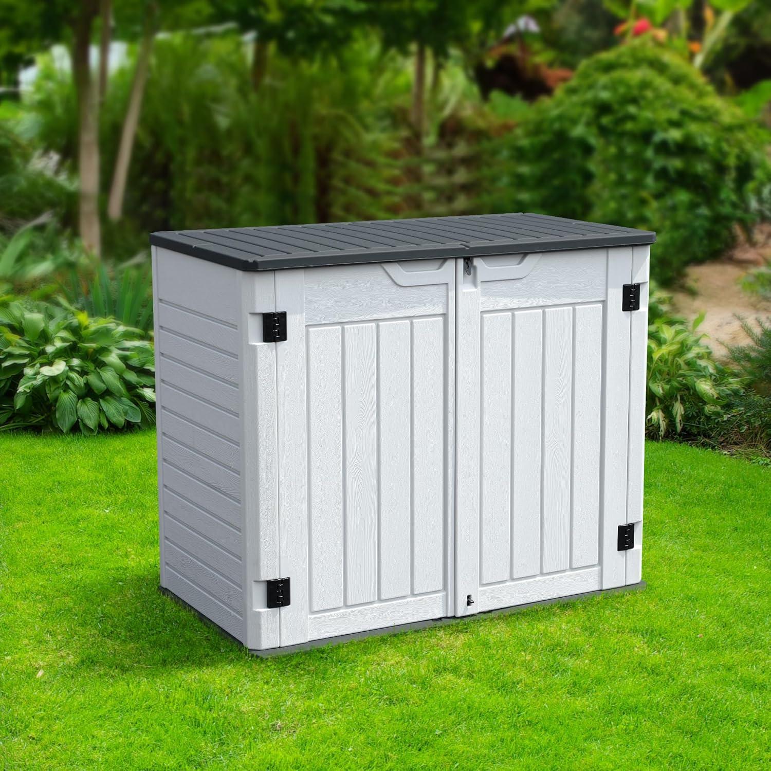 imageYITAHOME 35 Cu Ft Horizontal Weatherproof Storage Shed Without Shelves Outdoor Lockable Resin Unit for Tools and Gear Simple Assembly Light GrayLight Gray