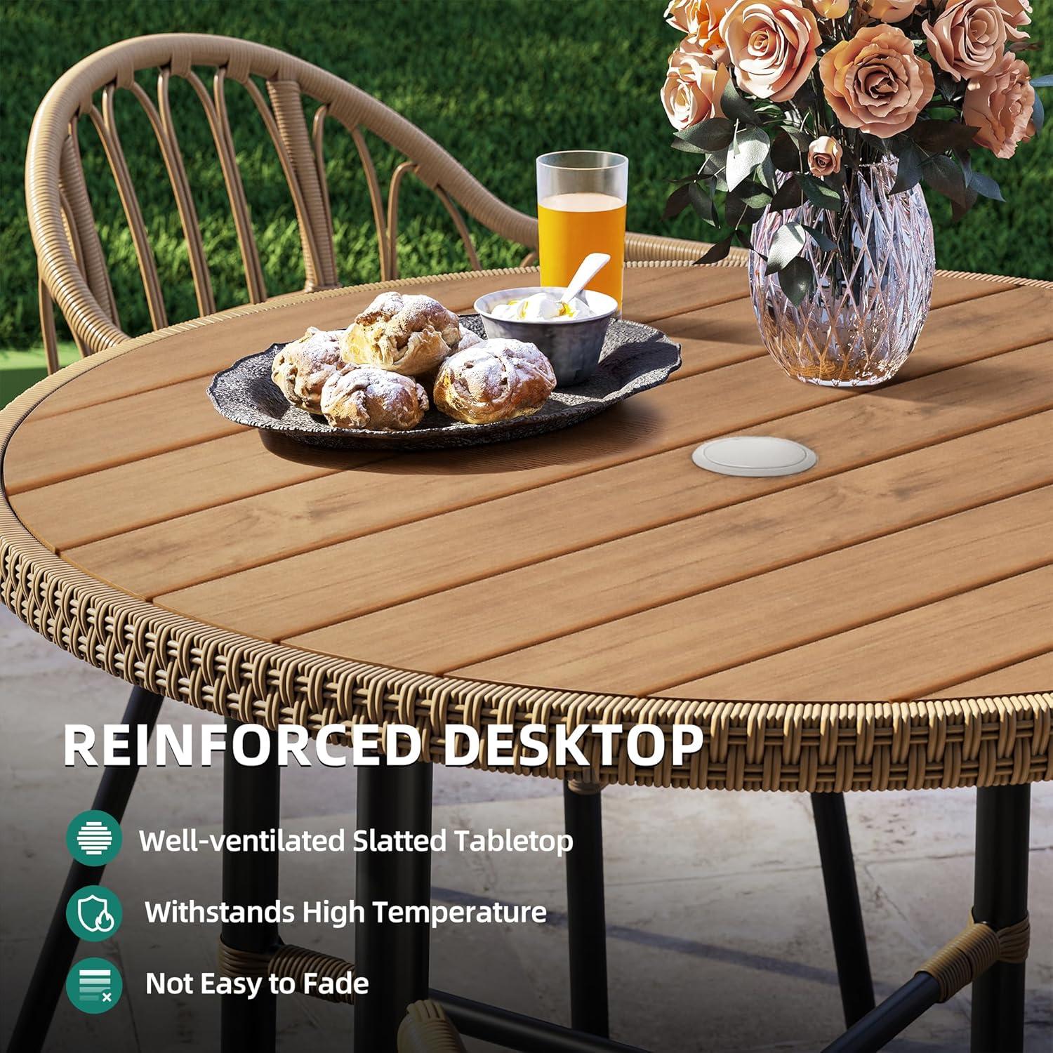 imageYITAHOME 4 Pieces Rattan Wicker Dinning Chairs Outdoor Indoor Patio Furniture Set with Cushion and Curved Back All Weather Bistro Chair for Garden Backyard Porch Poolside Restaurant BeigeWood