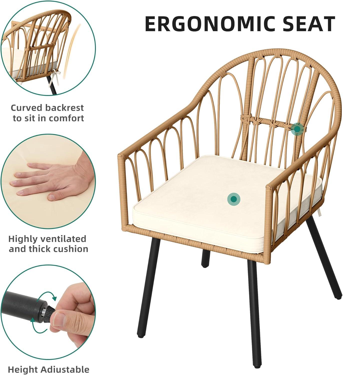 imageYITAHOME 4 Pieces Rattan Wicker Dinning Chairs Outdoor Indoor Patio Furniture Set with Cushion and Curved Back All Weather Bistro Chair for Garden Backyard Porch Poolside Restaurant BeigeBeige  Wood