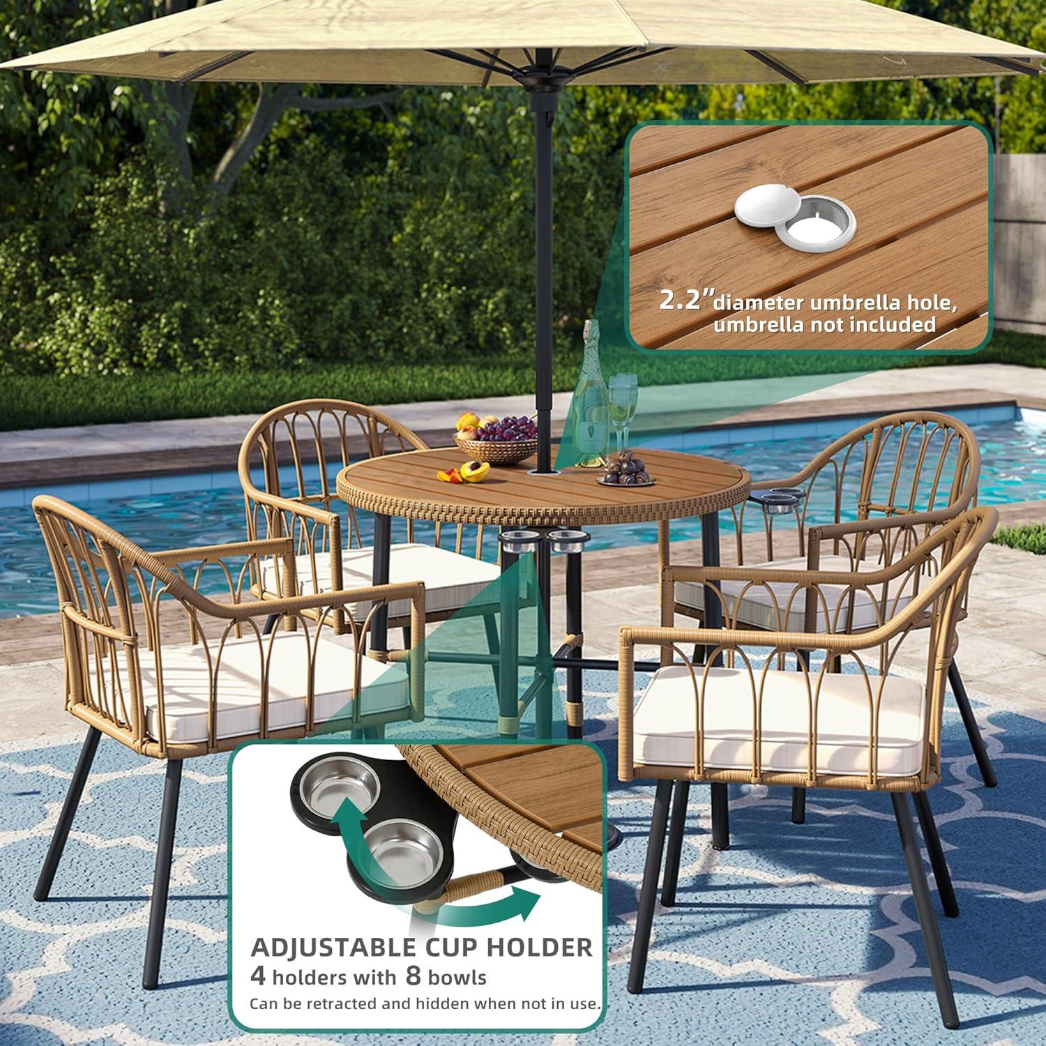 imageYITAHOME 4 Pieces Rattan Wicker Dinning Chairs Outdoor Indoor Patio Furniture Set with Cushion and Curved Back All Weather Bistro Chair for Garden Backyard Porch Poolside Restaurant BeigeWood