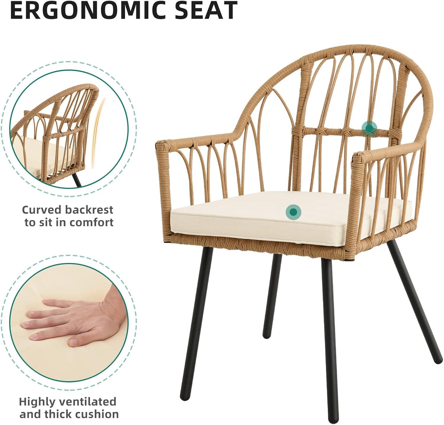 imageYITAHOME 4 Pieces Rattan Wicker Dinning Chairs Outdoor Indoor Patio Furniture Set with Cushion and Curved Back All Weather Bistro Chair for Garden Backyard Porch Poolside Restaurant BeigeBeige