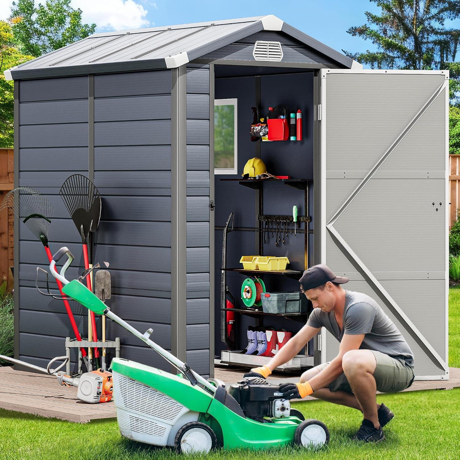 imageYITAHOME 44x6FT Outdoor Storage Shed wo Floor AllWeather Plastic Shed with Lockable Doors Window ampamp Vents Plastic Tool Shed for Backyard Patio Poolside Lawn Gray