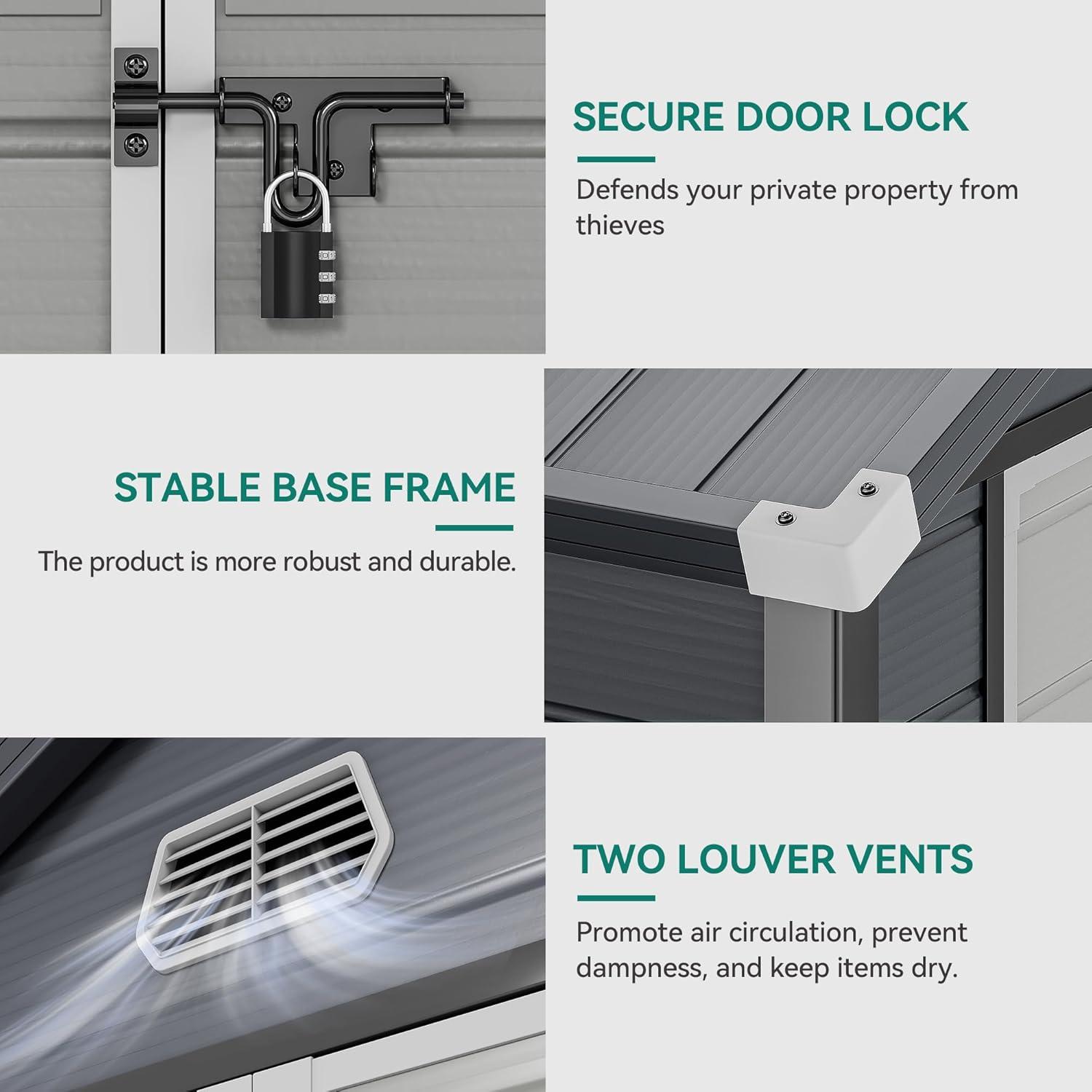 imageYITAHOME 44x6FT Outdoor Storage Shed wo Floor AllWeather Plastic Shed with Lockable Doors Window ampamp Vents Plastic Tool Shed for Backyard Patio Poolside Lawn Gray