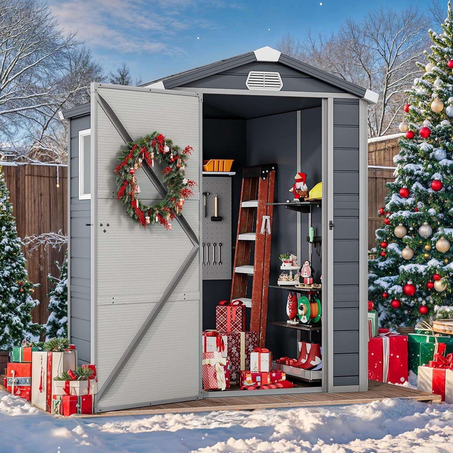 imageYITAHOME 44x6FT Outdoor Storage Shed wo Floor AllWeather Plastic Shed with Lockable Doors Window ampamp Vents Plastic Tool Shed for Backyard Patio Poolside Lawn Gray