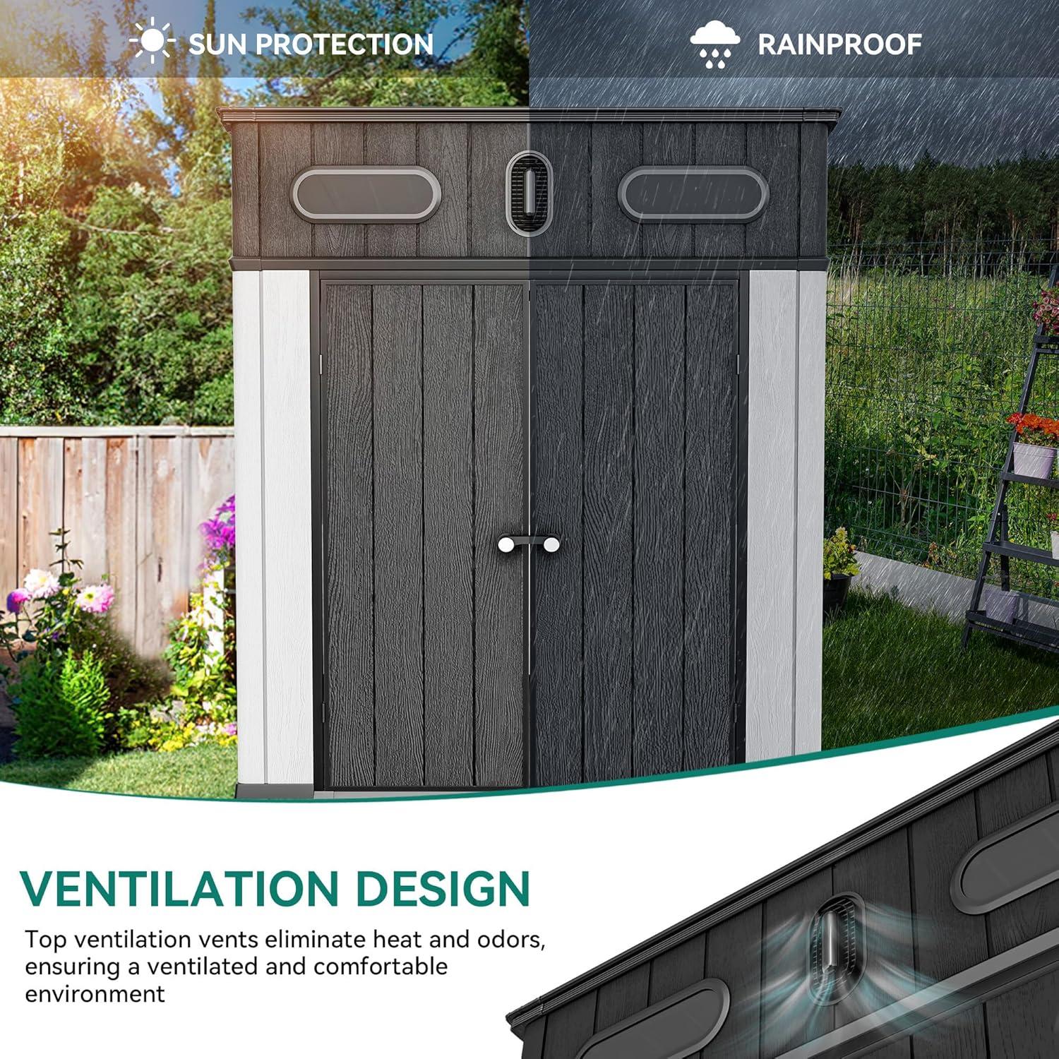 imageYITAHOME 6x6 FT Outdoor Storage Shed AllWeather Resin Garden Shed with Windows Vents and Lockable Double Doors for Garden Tools Bikes and Sundries WaterproofGray