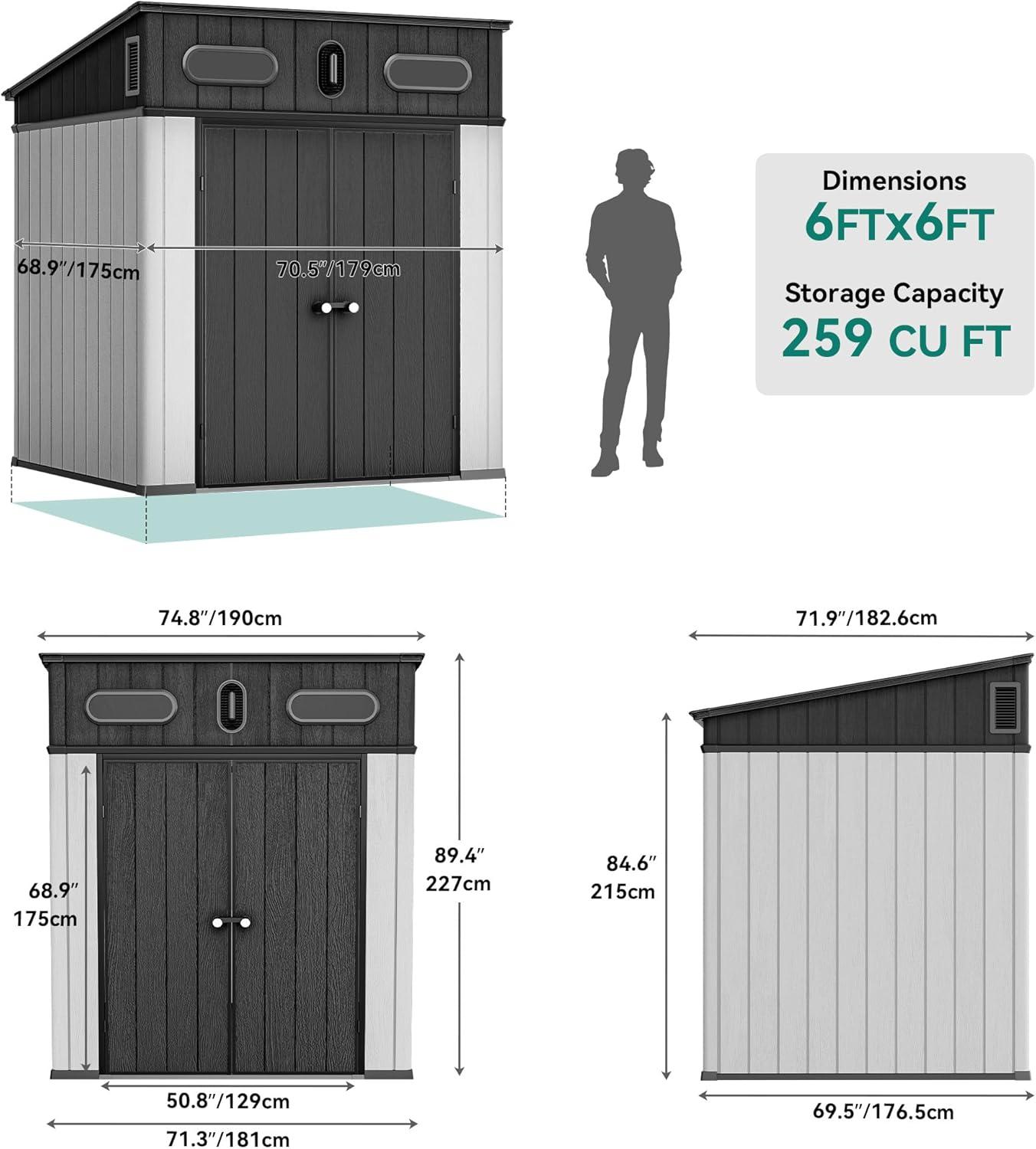 imageYITAHOME 6x6 ft Outdoor Resin Storage Shed Waterproof Garden Shed with Windows Floor Double Doors WeatherResistant Lockable Tool Organizer for Outdoor Tools Supplies Bikes GrayLight Gray