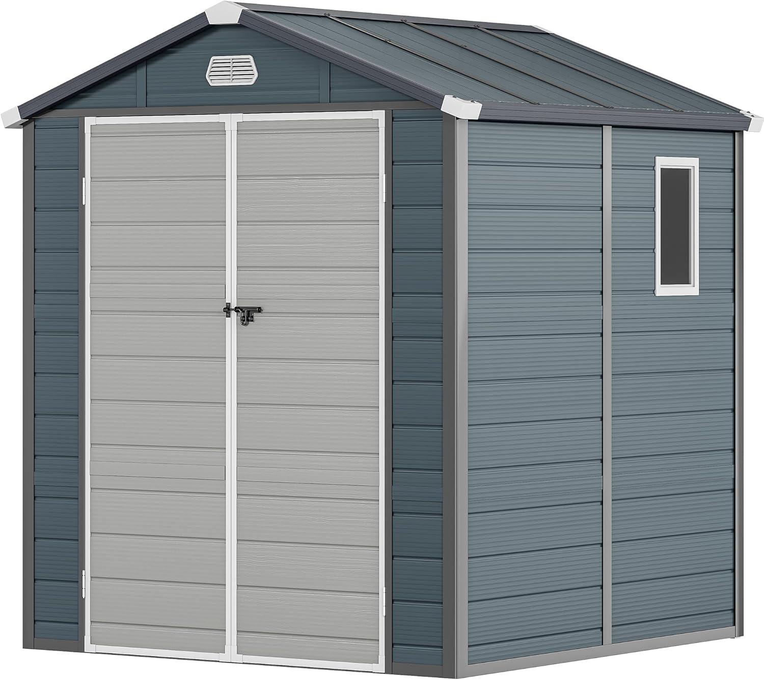 imageYITAHOME 6x6FT Outdoor Storage Shed wo Floor AllWeather Plastic Shed with Lockable Doors Window ampamp Vents Plastic Tool Shed for Backyard Patio Poolside Lawn Gray