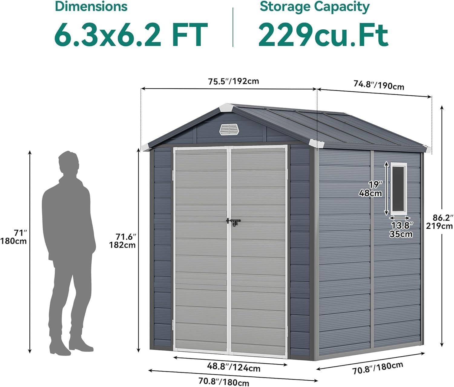 imageYITAHOME 6x6FT Outdoor Storage Shed wo Floor AllWeather Plastic Shed with Lockable Doors Window ampamp Vents Plastic Tool Shed for Backyard Patio Poolside Lawn Gray
