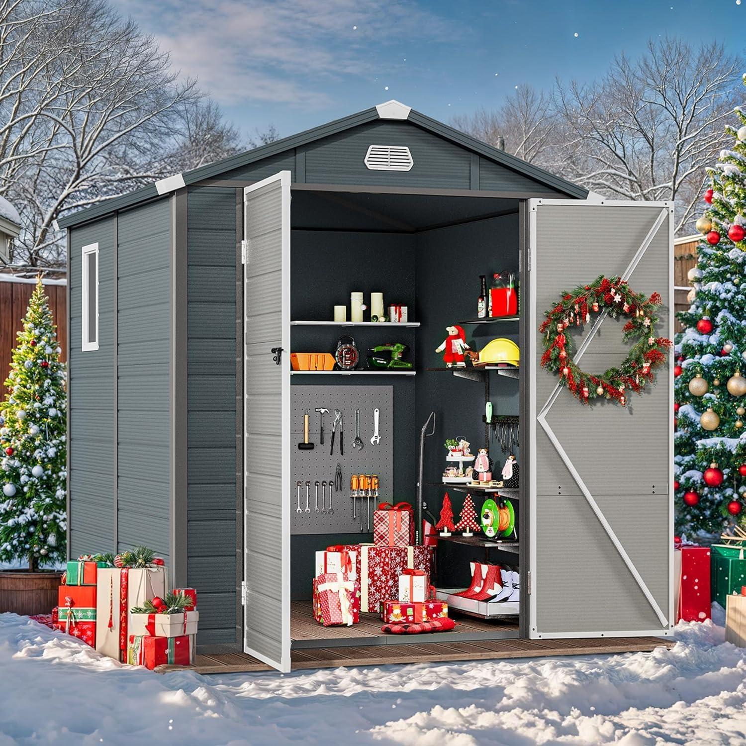 imageYITAHOME 6x6FT Outdoor Storage Shed wo Floor AllWeather Plastic Shed with Lockable Doors Window ampamp Vents Plastic Tool Shed for Backyard Patio Poolside Lawn Gray