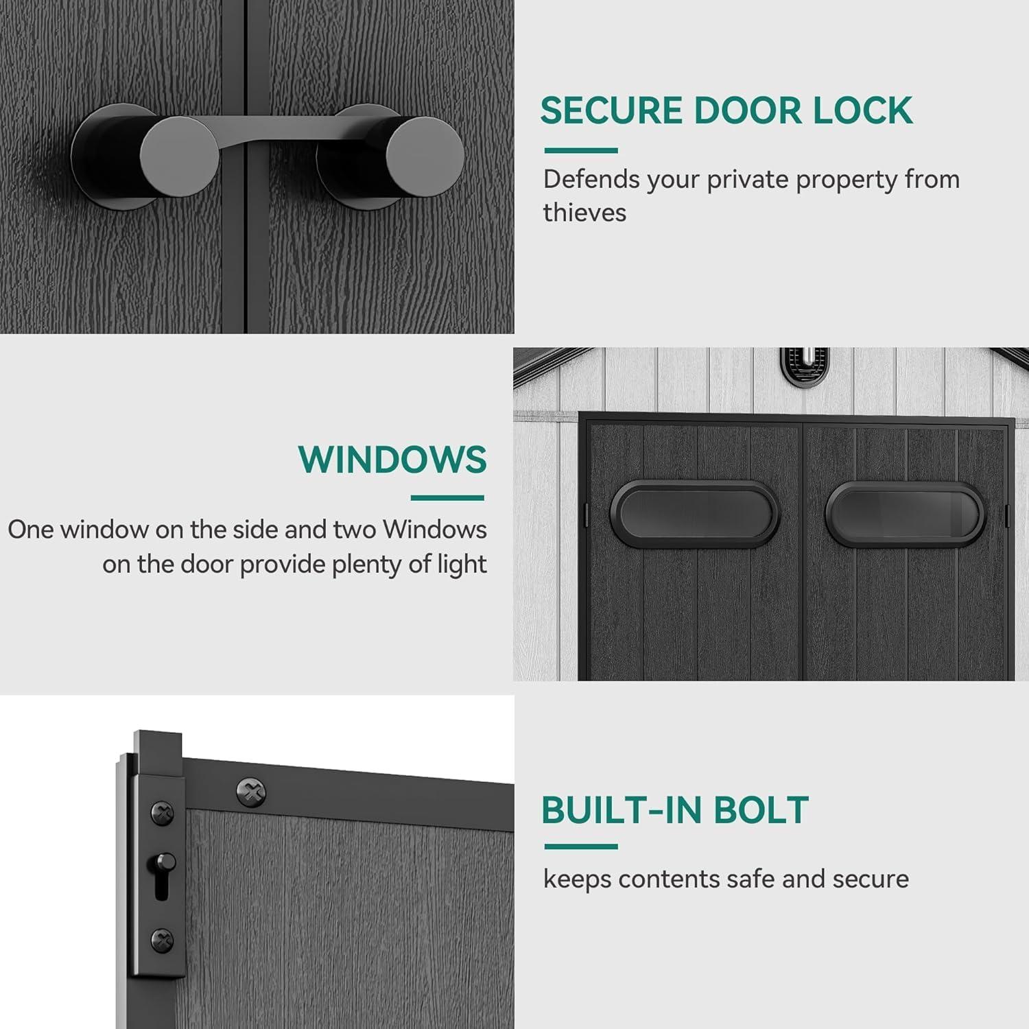 imageYITAHOME 8x8ft Outdoor Storage Shed with Floor 427 cuft Waterproof Plastic Garden Shed with Lockable Door Windows ampamp Vents Plastic Tool Storage for Patio Furniture Lawn Mower Bike Storage Gray