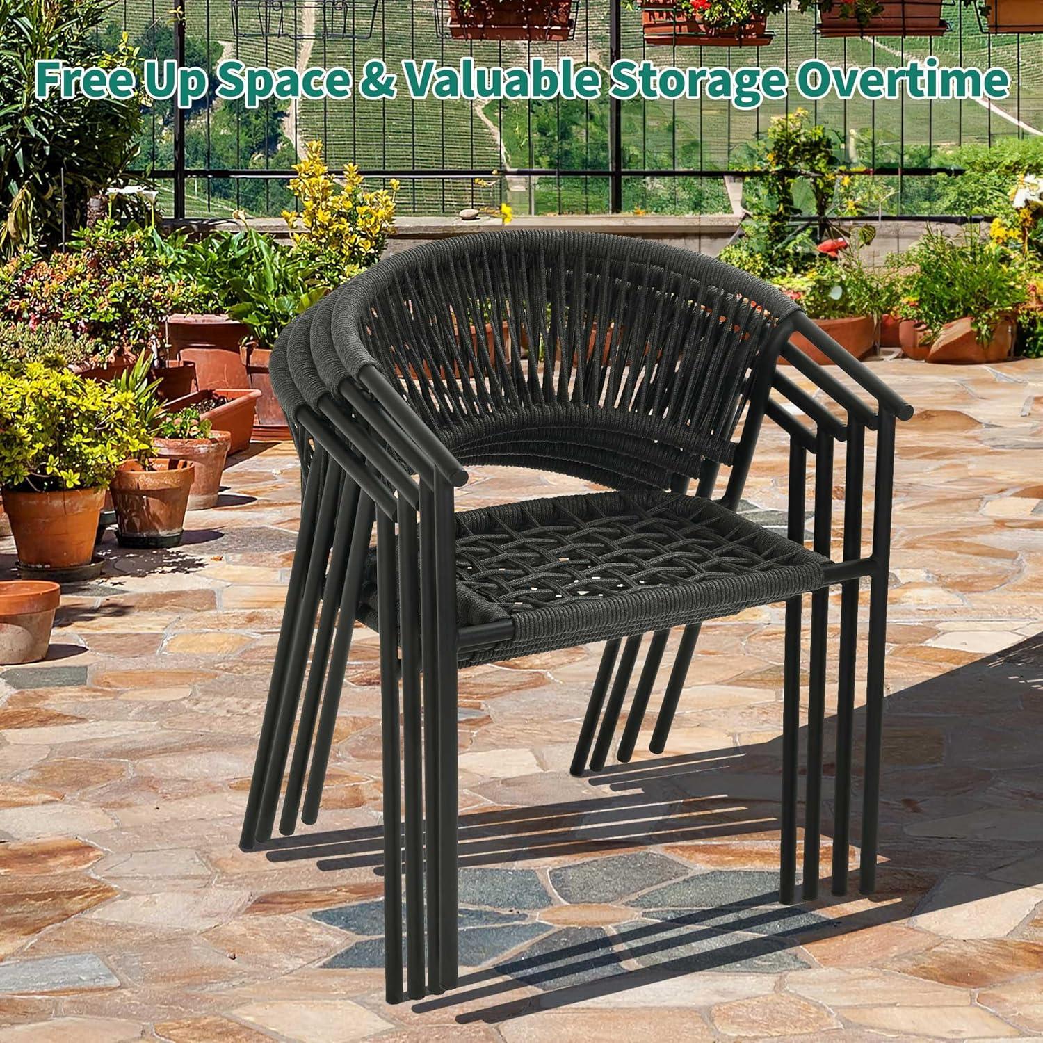 imageYITAHOME Outdoor Dining Chair Set of 6 Rope Woven Design Stackable Chairs IndoorOutdoor Armchair Seating for Patio Backyard Poolside Balcony  GreyGrey