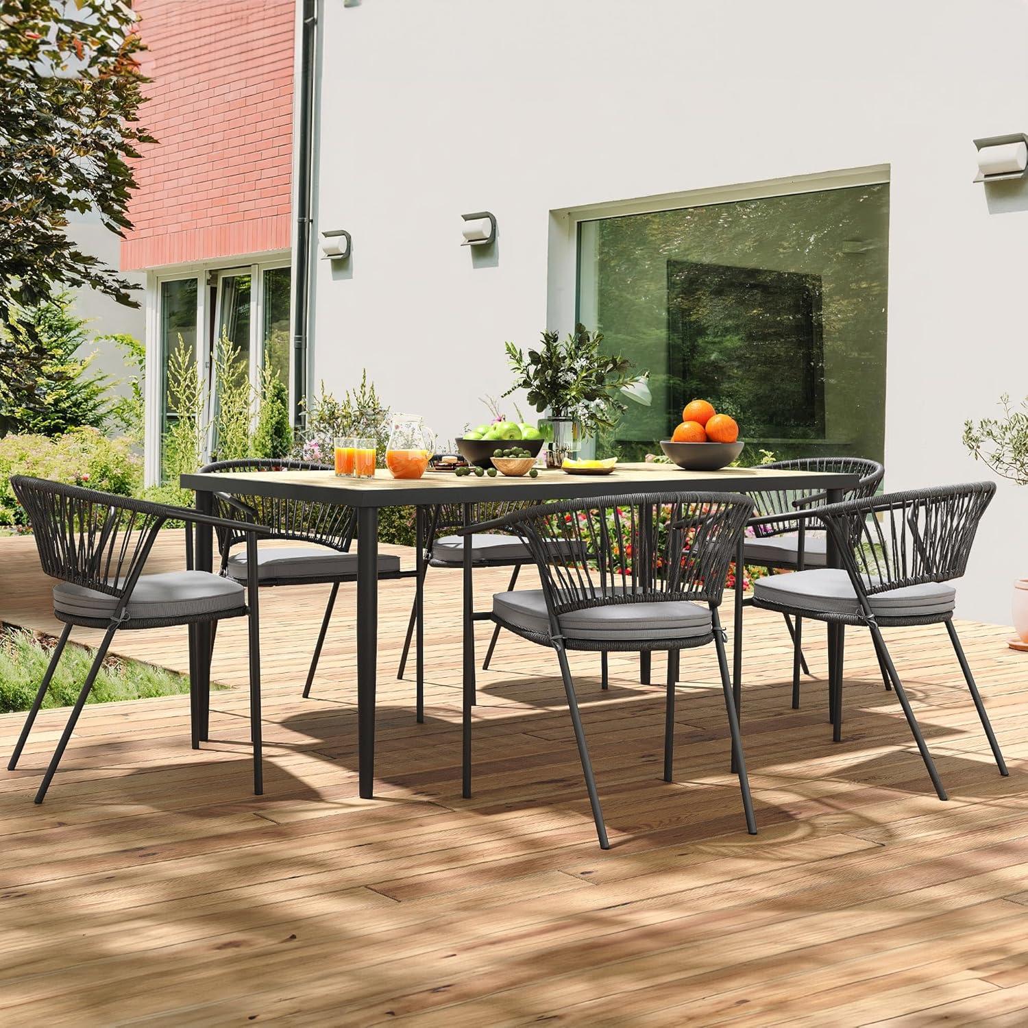 imageYITAHOME Outdoor Dining Chair Set of 6 Rope Woven Design Stackable Chairs IndoorOutdoor Armchair Seating for Patio Backyard Poolside Balcony  GreyGrey