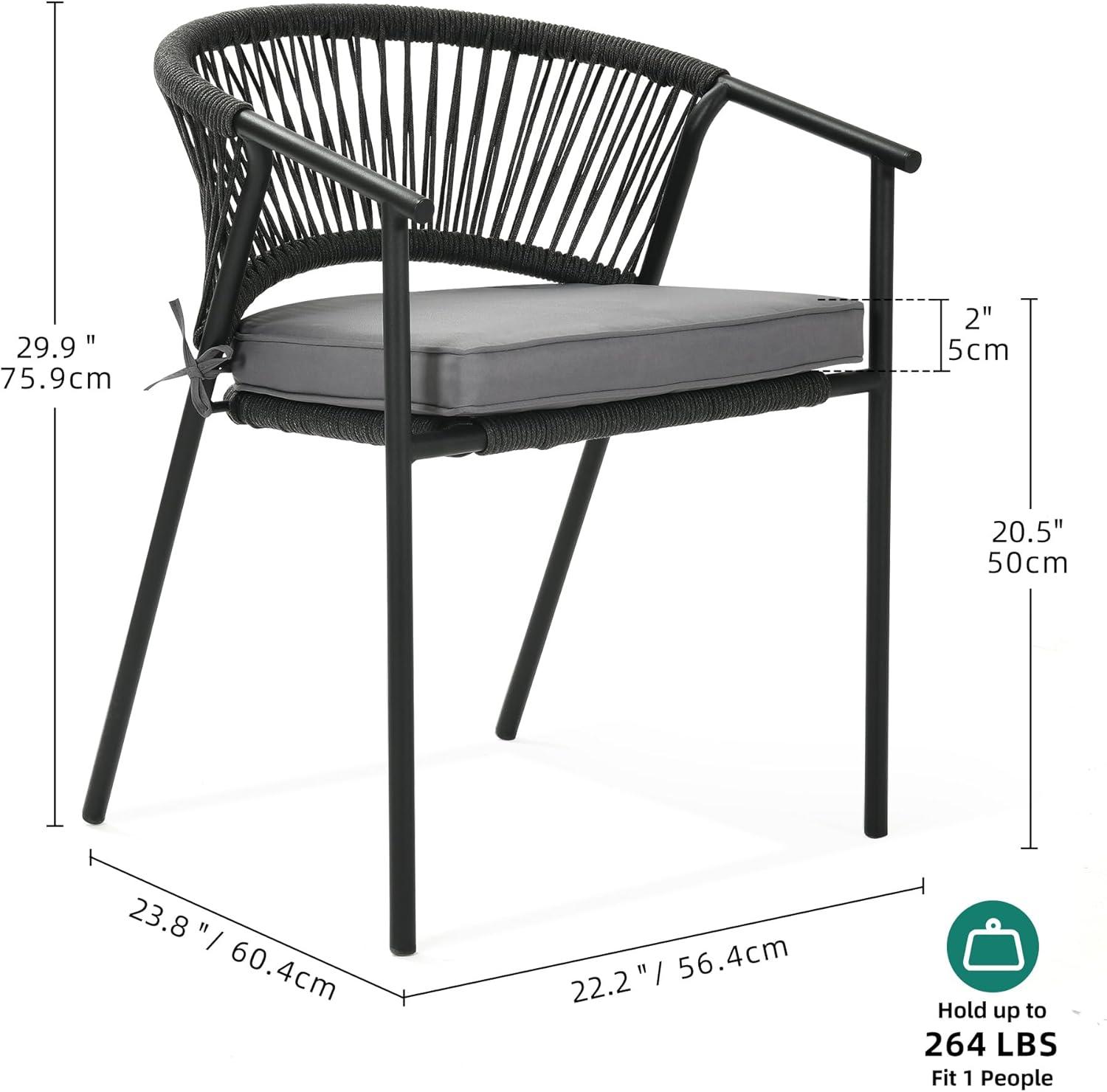 imageYITAHOME Outdoor Dining Chair Set of 6 Rope Woven Design Stackable Chairs IndoorOutdoor Armchair Seating for Patio Backyard Poolside Balcony  GreyGrey