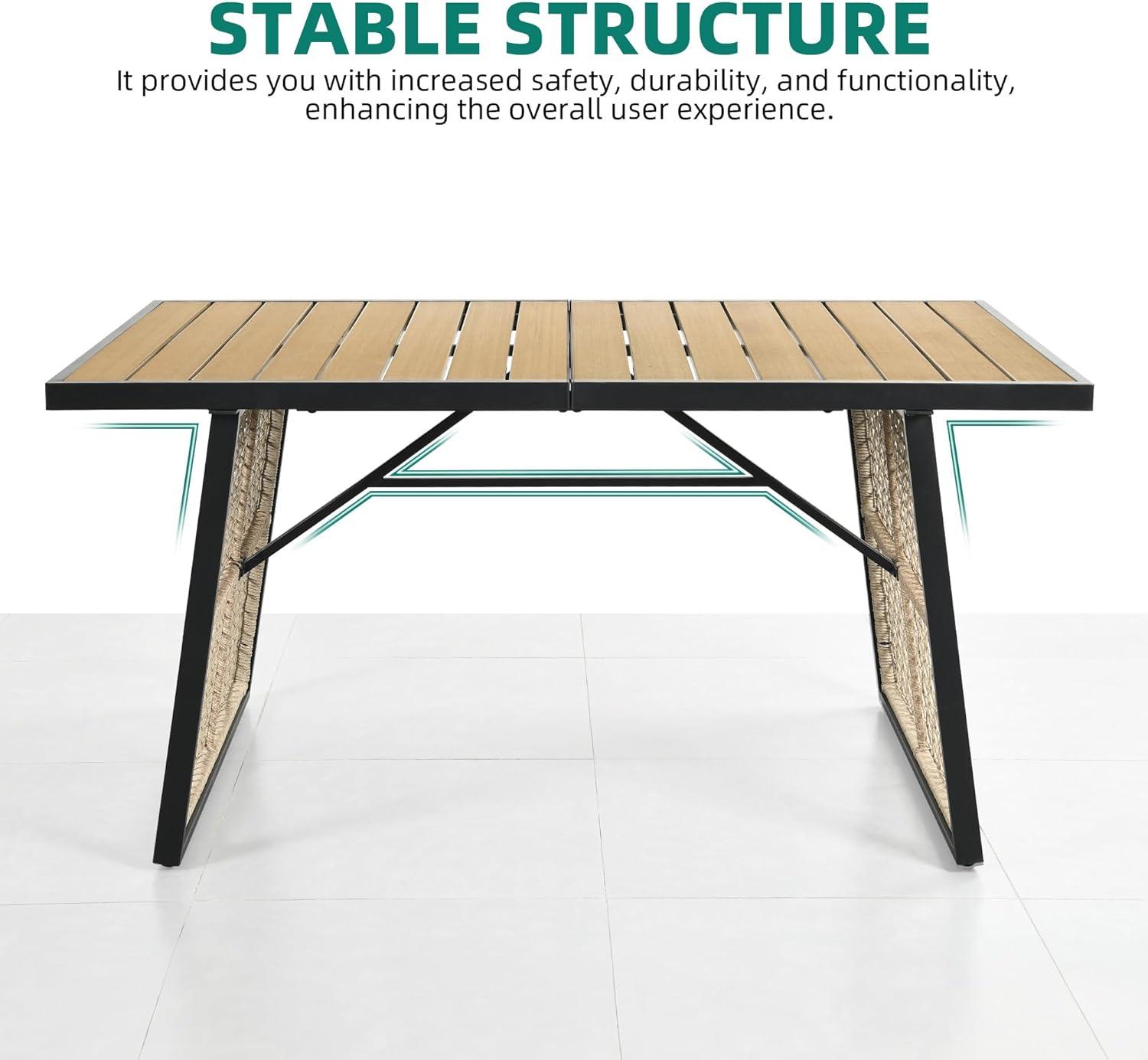 imageYITAHOME Outdoor Patio Dining Table for 46 Rectangular Table with Faux Wood Tabletop Outside Table for Patio Balcony Porch Poolside  Black ampamp Nature WoodModern