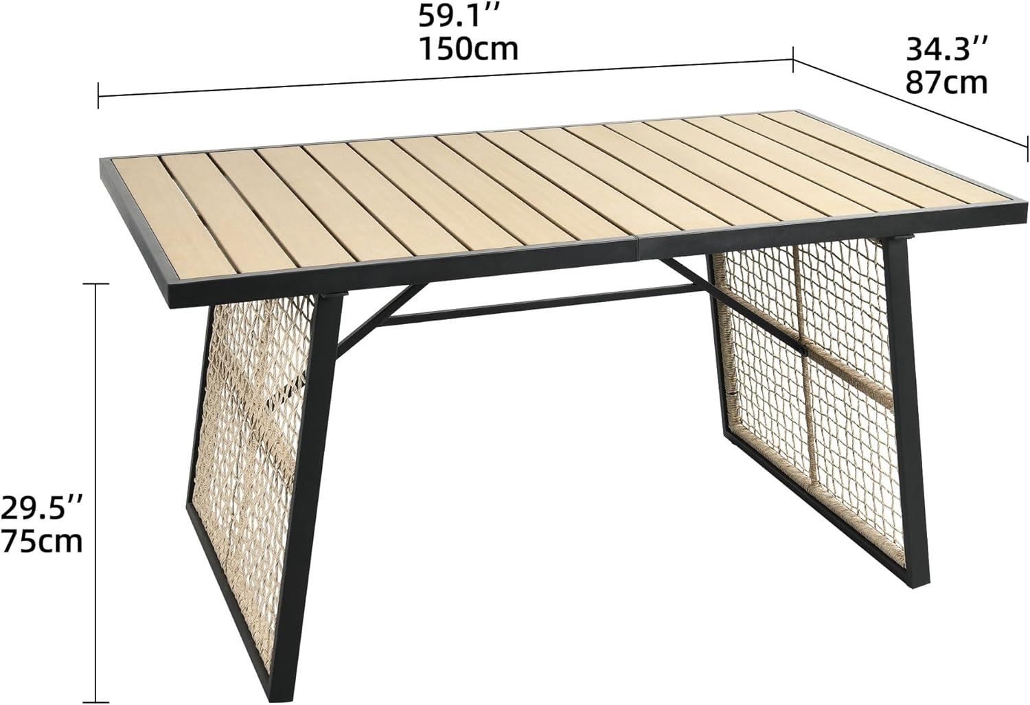 imageYITAHOME Outdoor Patio Dining Table for 46 Rectangular Table with Faux Wood Tabletop Outside Table for Patio Balcony Porch Poolside  Black ampamp Nature WoodModern