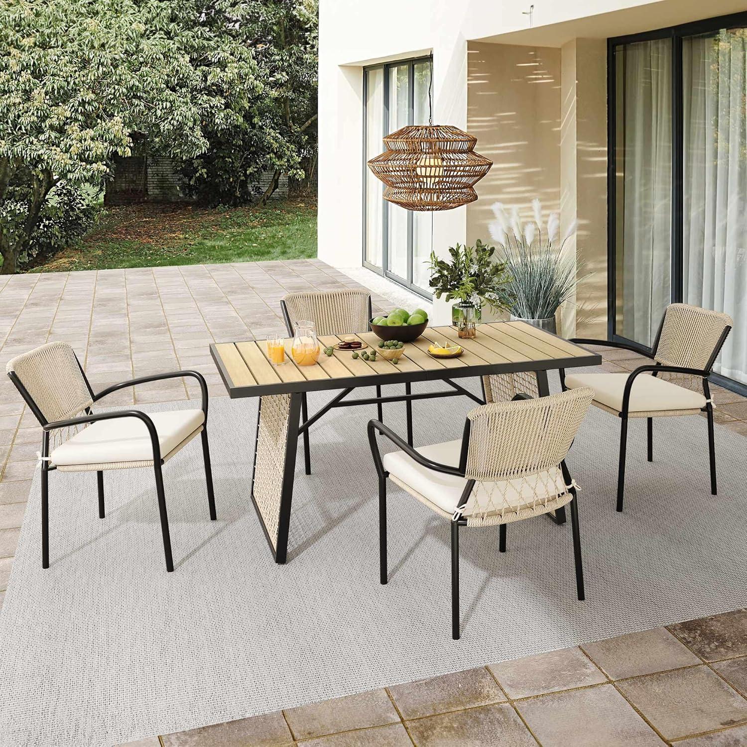 imageYITAHOME Outdoor Patio Dining Table for 46 Rectangular Table with Faux Wood Tabletop Outside Table for Patio Balcony Porch Poolside  Black ampamp Nature WoodModern