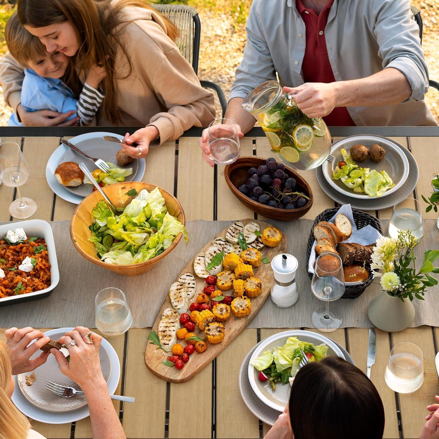 imageYITAHOME Outdoor Patio Dining Table for 46 Rectangular Table with Faux Wood Tabletop Outside Table for Patio Balcony Porch Poolside  Black ampamp Nature WoodModern