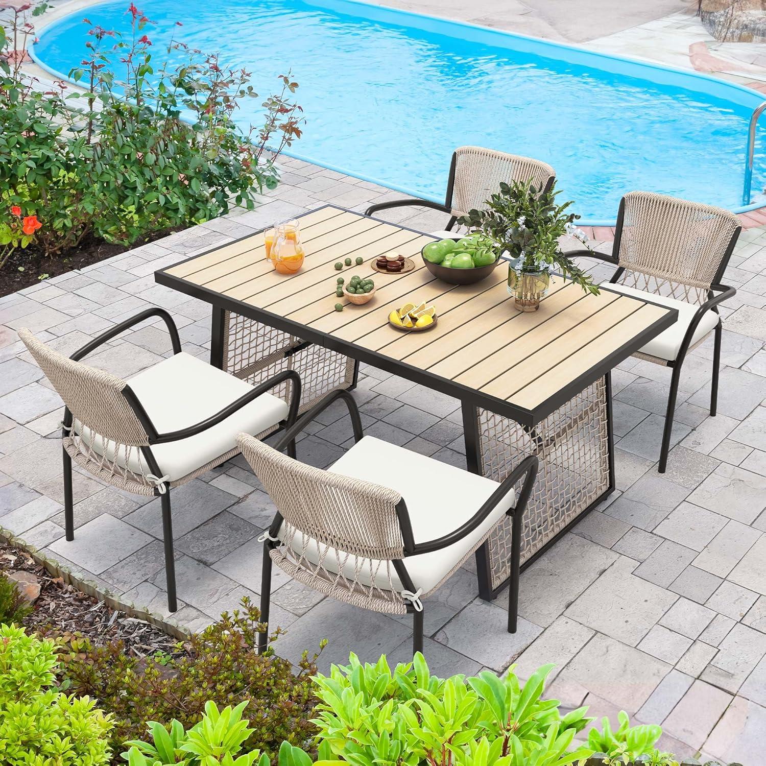 imageYITAHOME Outdoor Patio Dining Table for 46 Rectangular Table with Faux Wood Tabletop Outside Table for Patio Balcony Porch Poolside  Black ampamp Nature WoodModern