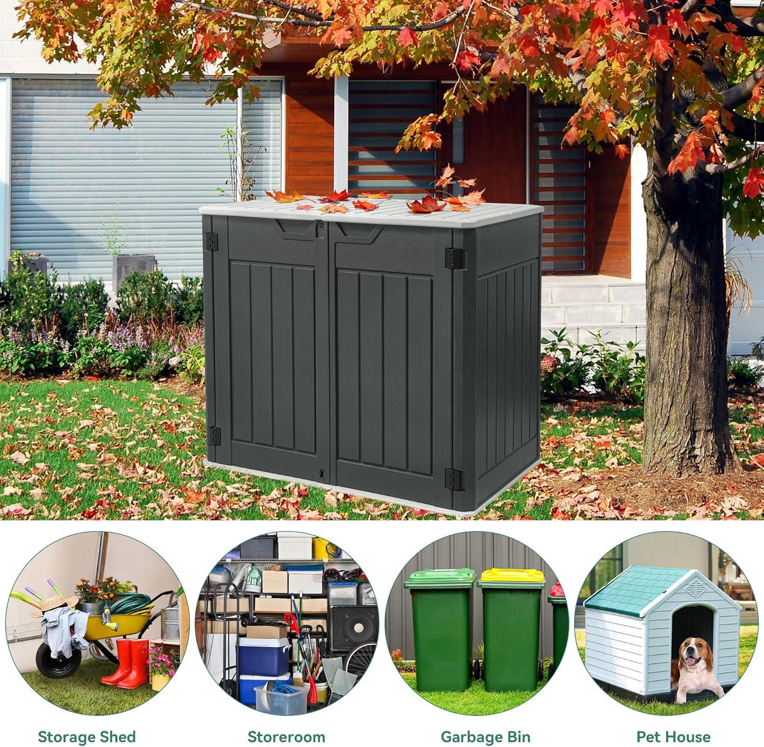 imageYITAHOME Outdoor Resin Storage Sheds with XShaped Lockable Door 39 in Height Lockable Waterproof Horizontal Shed wo Shelf Easy to Assemble Shed Storage for Garden Tools Light GrayDark Gray